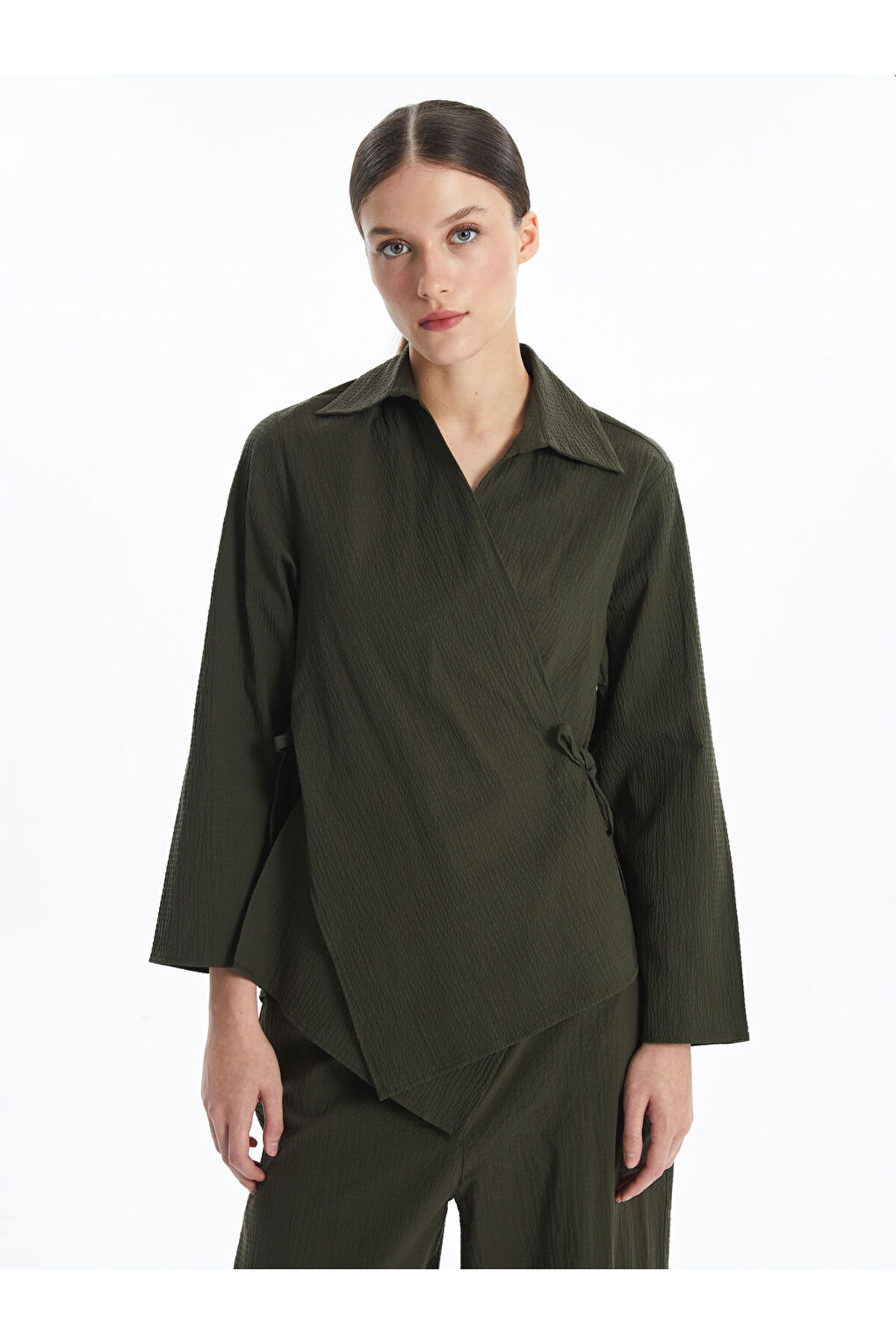 Kruvaze Yaka Gofre Oversize Kadın Kimono