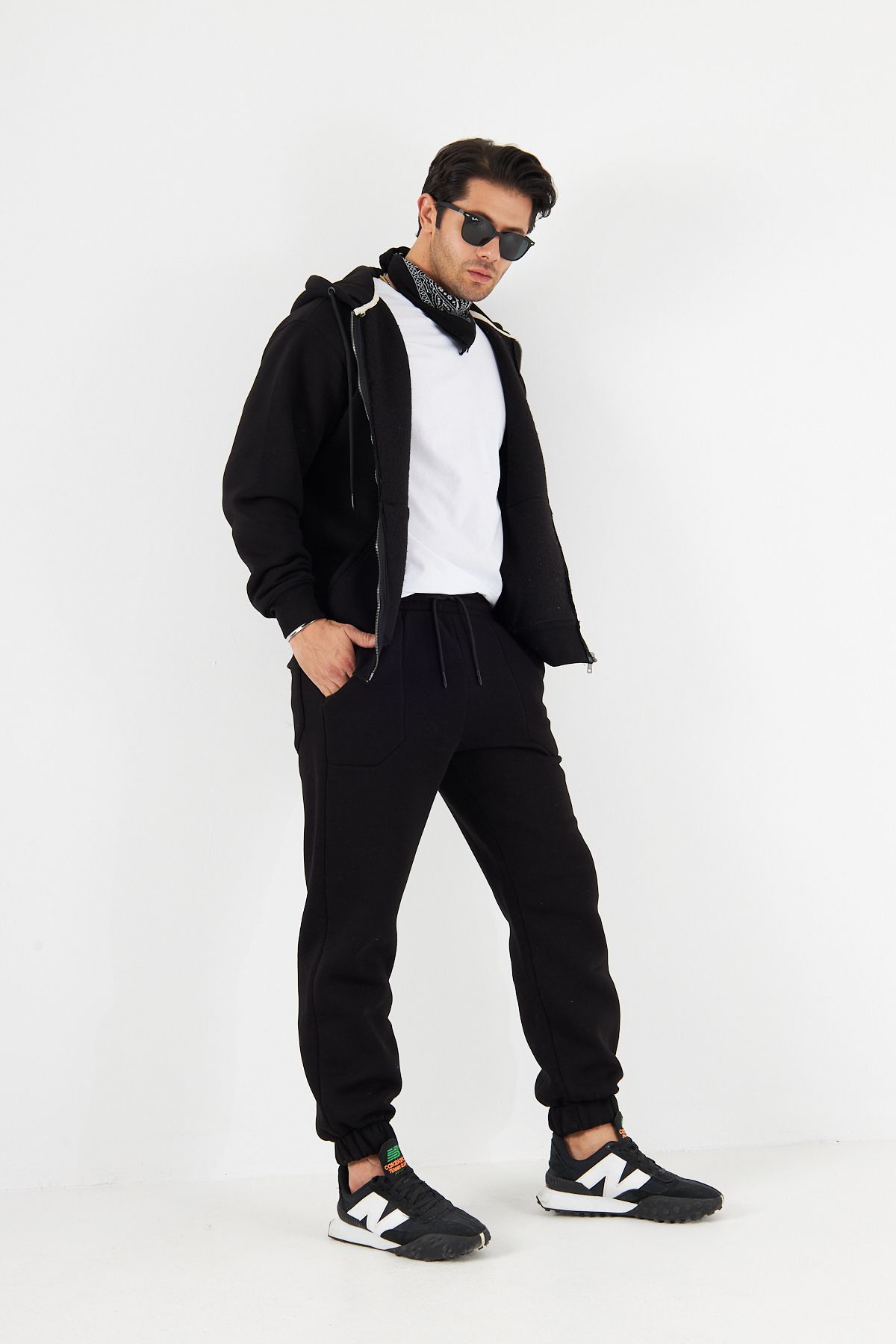 The Champ Clothing-Set de pantaloni de sport cu buzunar cangur, cu glugă, cu fermoar, cu buzunare elastice în talie și picior 6