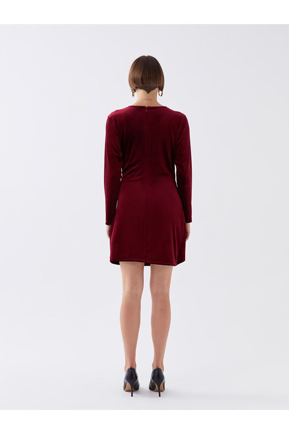 LC Waikiki-Zweireihiges, langärmeliges Damenkleid mit Kragen und Lederoptik 5
