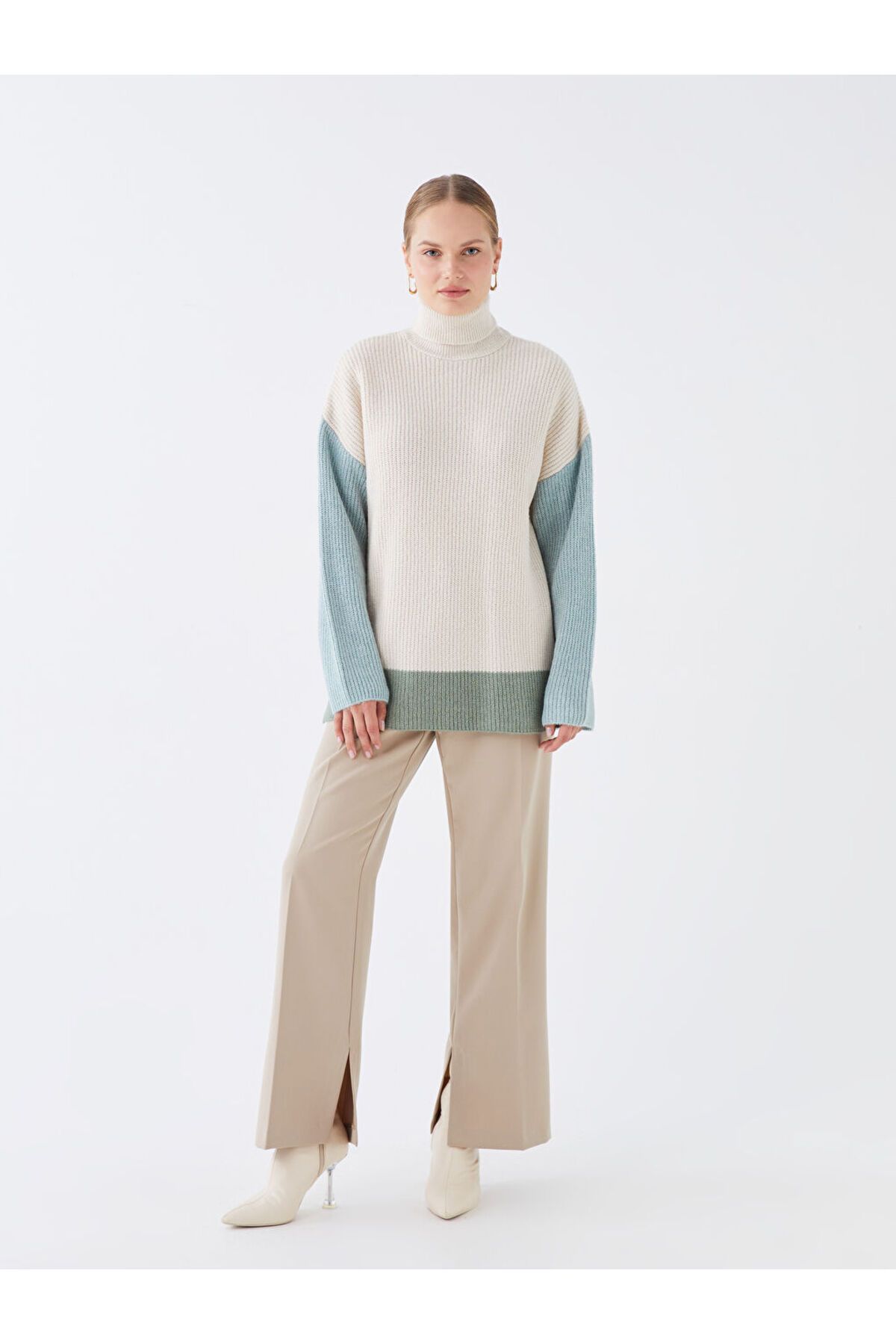 LC Waikiki-Turtleneck Color Block hosszú ujjú női kötött pulóver 3