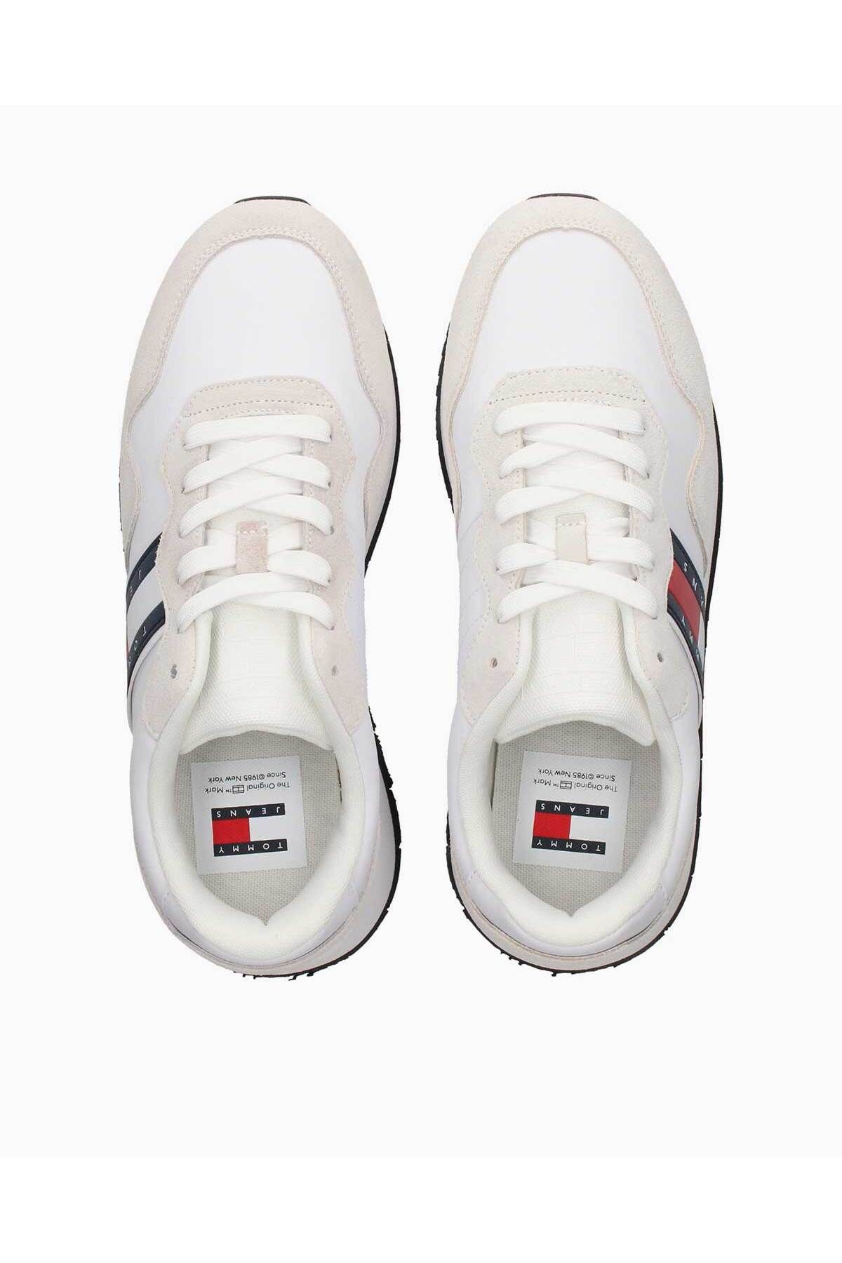 Tommy Hilfiger-Men's Brand Logo Suede Top Recycled Polyster Lined Rubber Sole White Sneakers 6