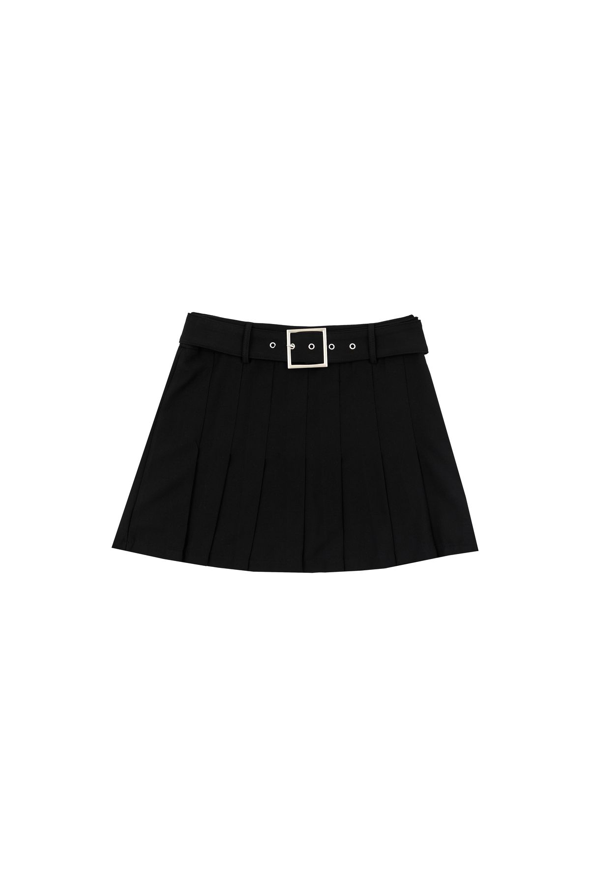 Quzu-Belt Detailed Pleated Mini Skirt Black 2