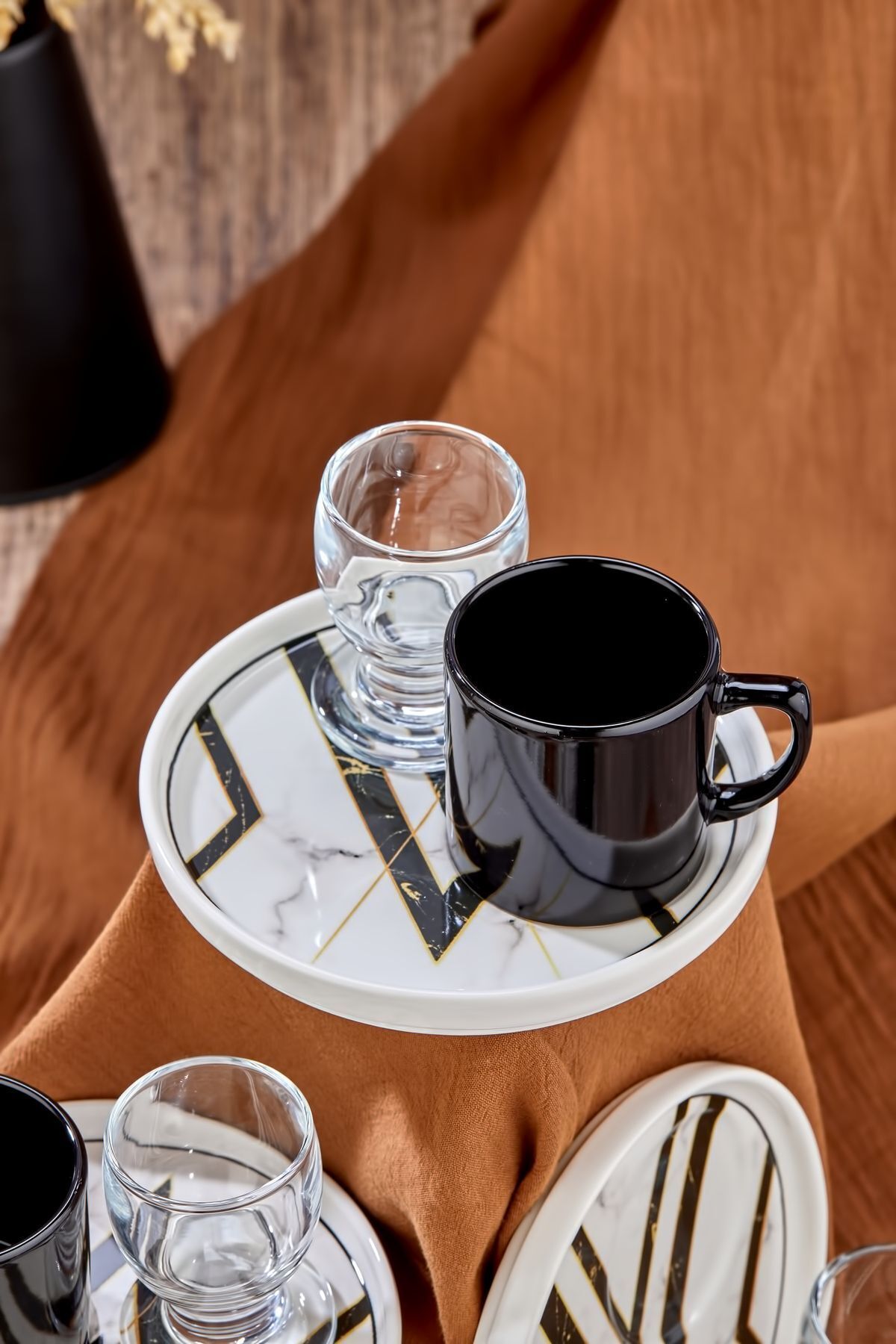 Erbaşlar-18 Piece Coffee Cup Set for 6 People with Presentation Plate and Coffee Side Cups 5