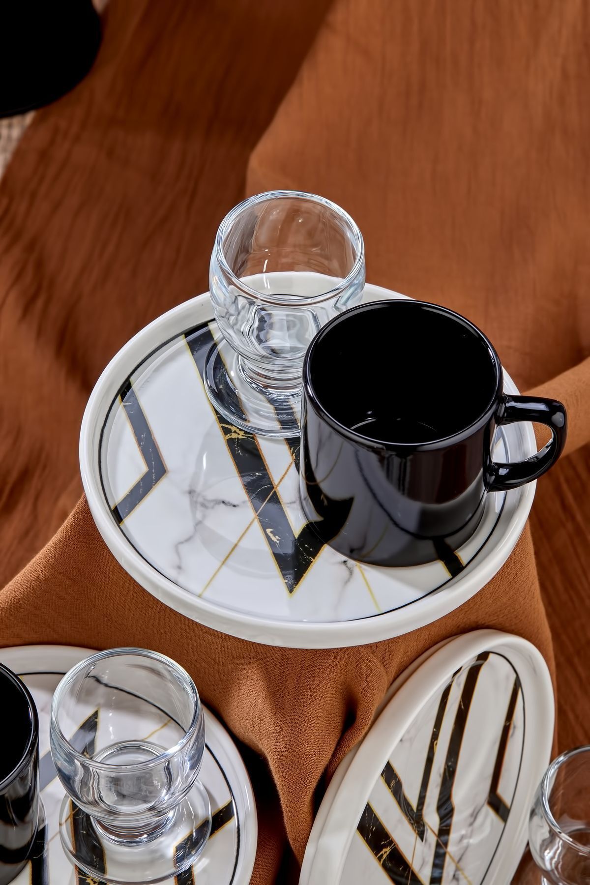 Erbaşlar-18 Piece Coffee Cup Set for 6 People with Presentation Plate and Coffee Side Cups 4