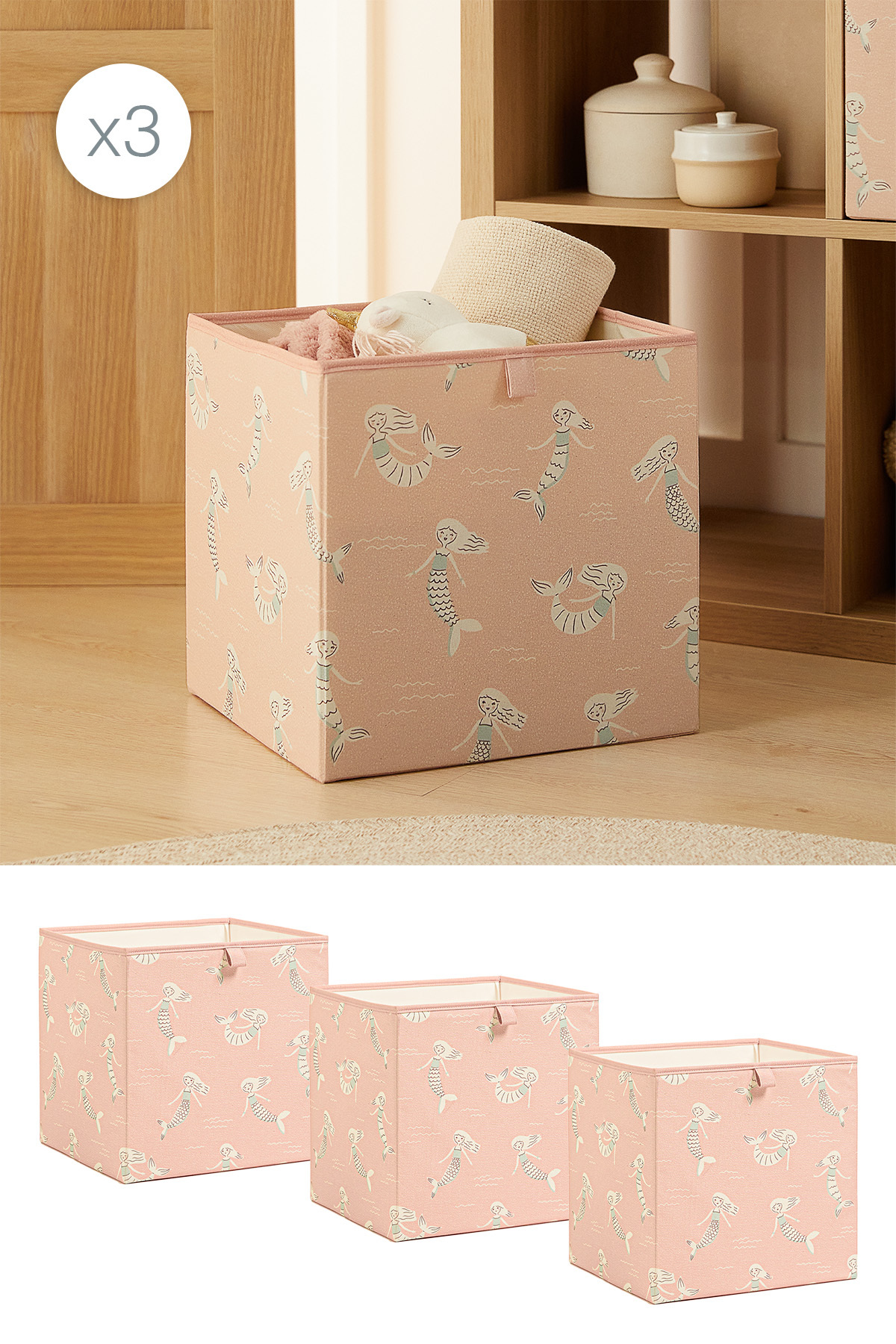 3Pcs Mermaid Kids Room Toy Organizer Storage Box 33x30x33