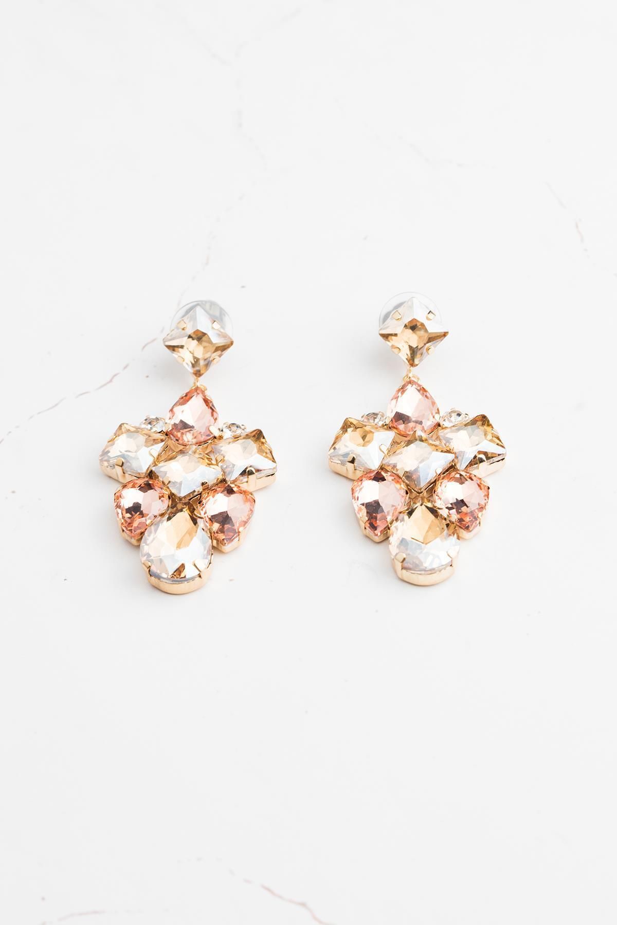 Modex-Gold Honey Color Crystal Jewelled Earrings 2