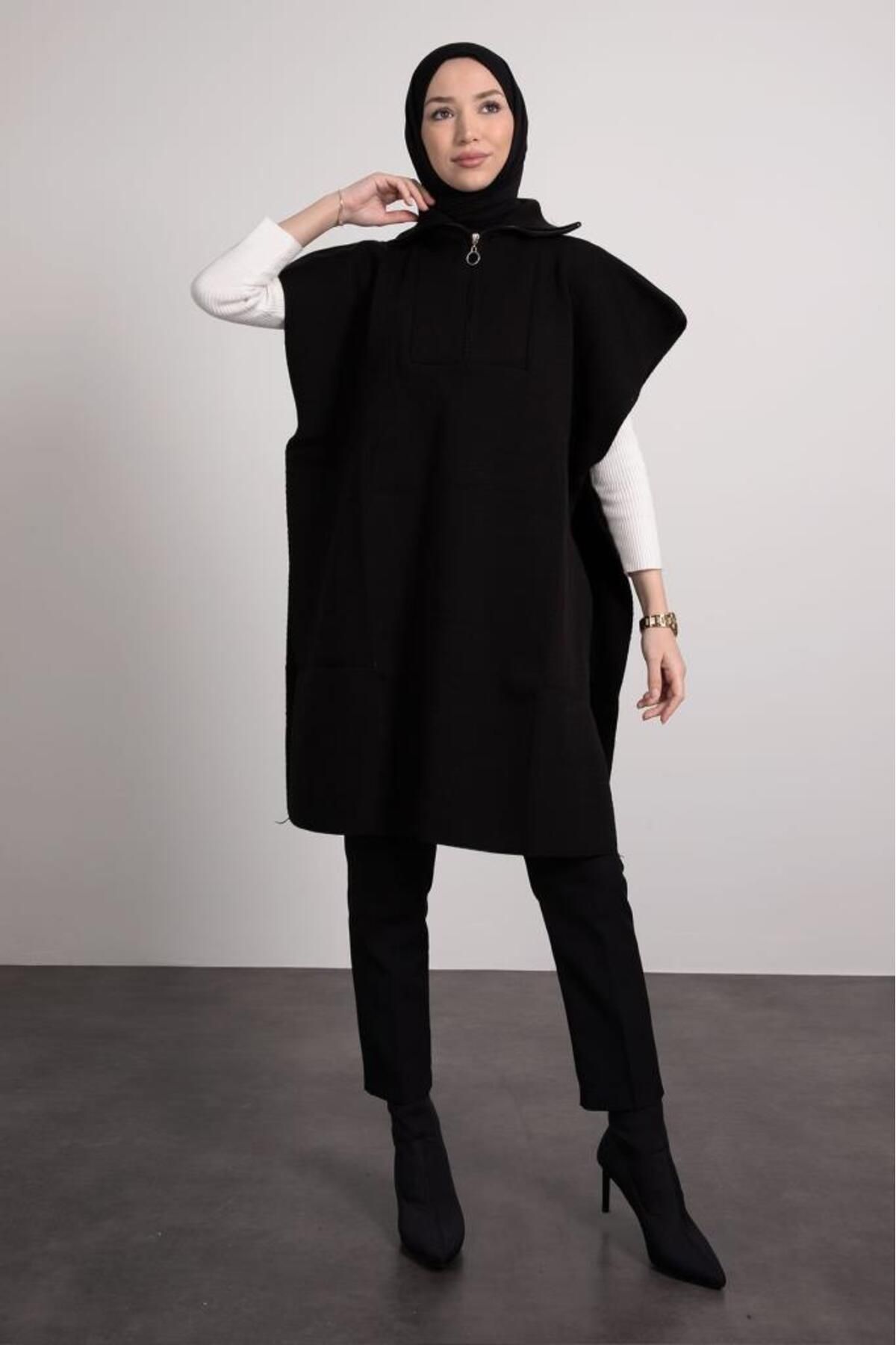 Lamia Giyim-Black Knitwear Hijab Tunic - Half Sleeve 7