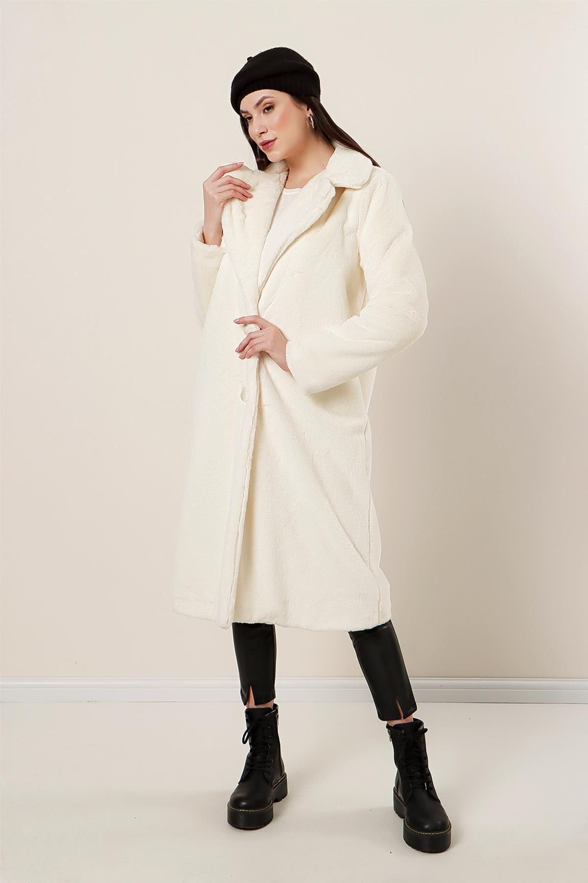 By Saygı-Long Plush Coat with Lining Inside 3