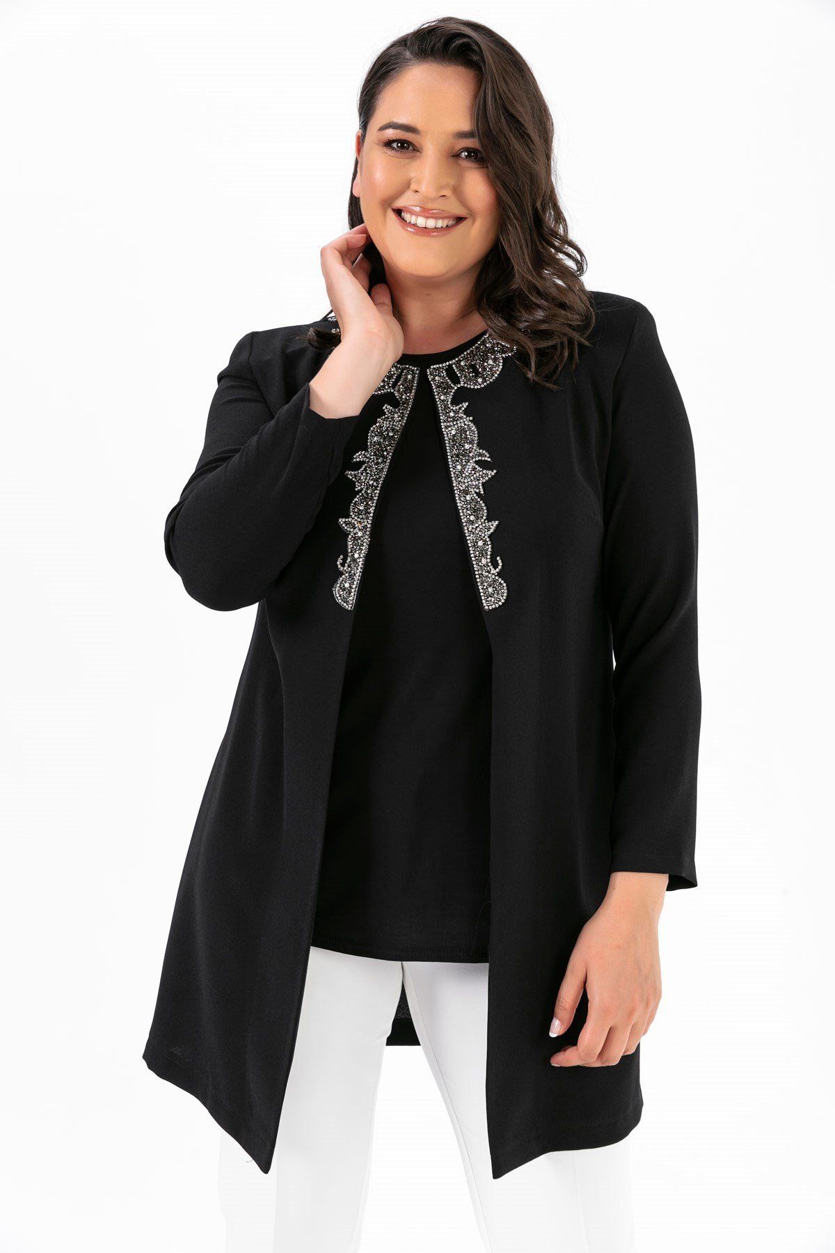 By Saygı-Plus Size Jacket Set with Stony Collar and Undershirt Inside 2
