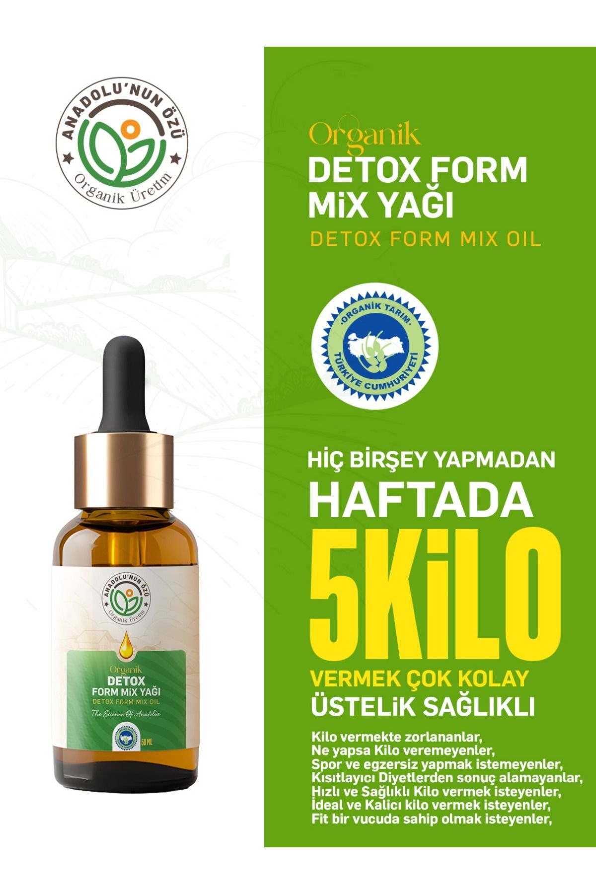 anadolu'nun özü organik üretim Kilo Vermeye Ödem Atmaya Yardımcı Zayıflama Detox Diyet Organik Oil Mix