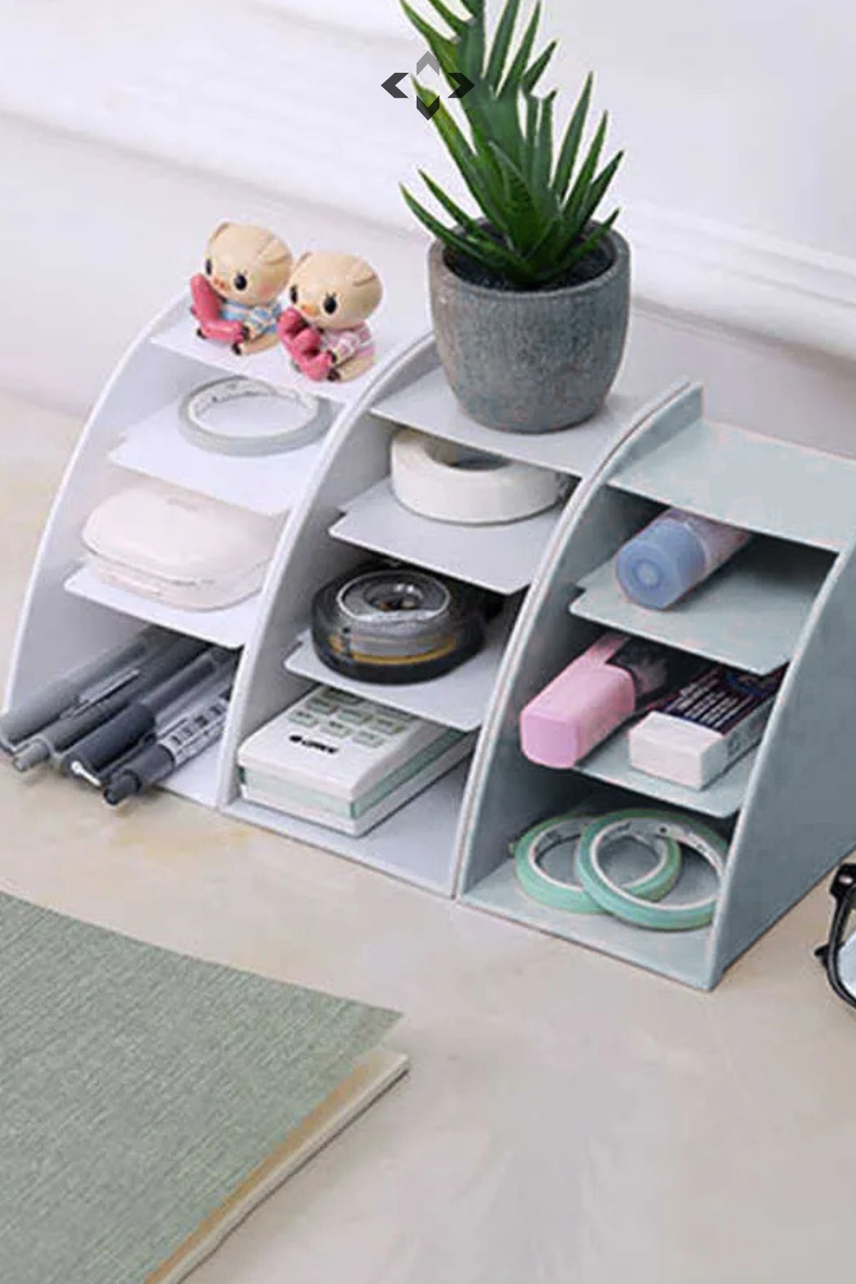 LİGROUND-Tryplex 3-Compartment Gray Multi-Purpose Desktop Organizer - Pen Holder - Makeup Organizer 1 Piece 5