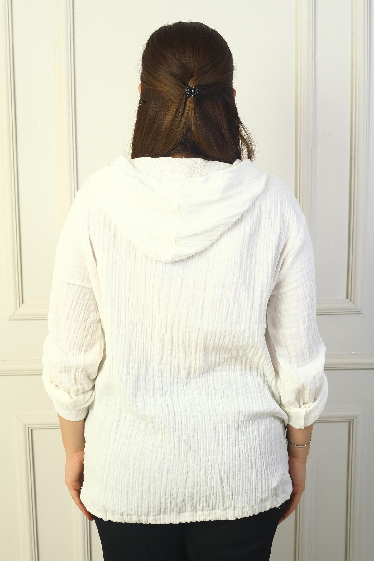 By Saygı-Star Pattern - Large Size Hooded Jacket with Pockets and Laces 4
