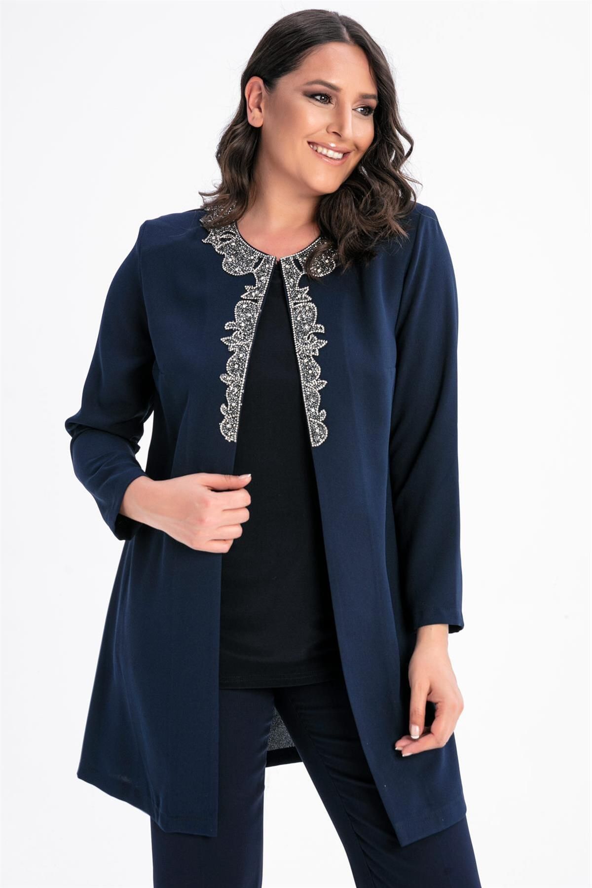 By Saygı-Plus Size Jacket Set with Stony Collar and Undershirt Inside 3