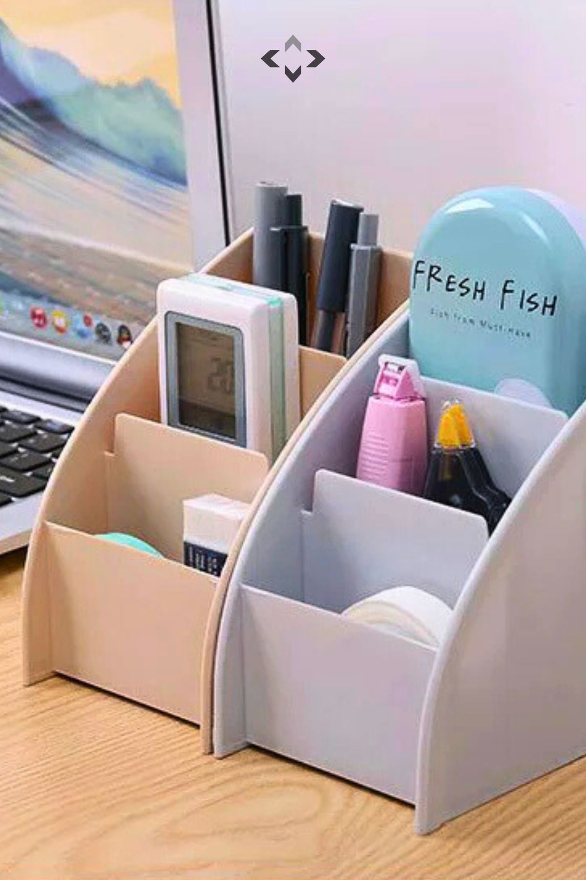 LİGROUND-Tryplex 3-Compartment Gray Multi-Purpose Desktop Organizer - Pen Holder - Makeup Organizer 1 Piece 8