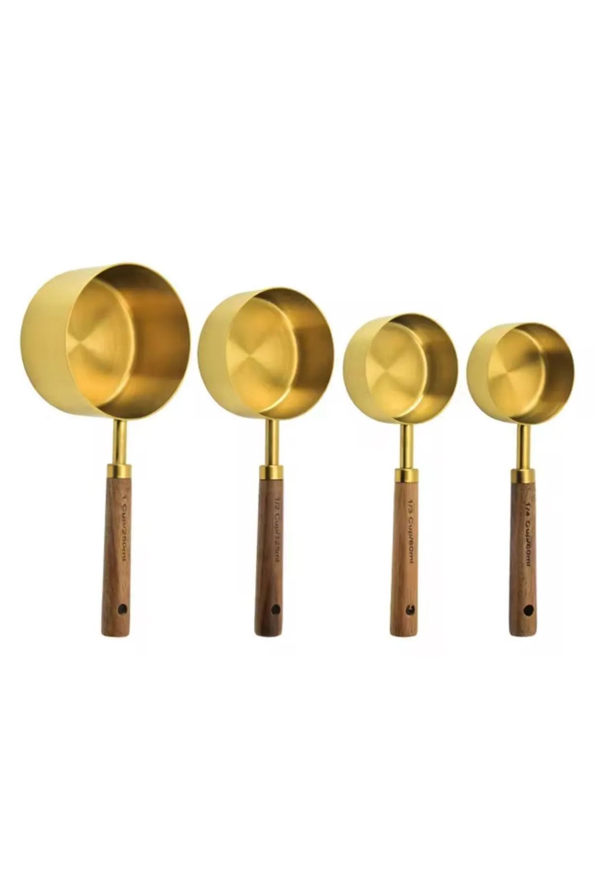 btmhome-Gold Measuring Spoon Set Set of 4 Measuring Cups with Wooden Handle 4