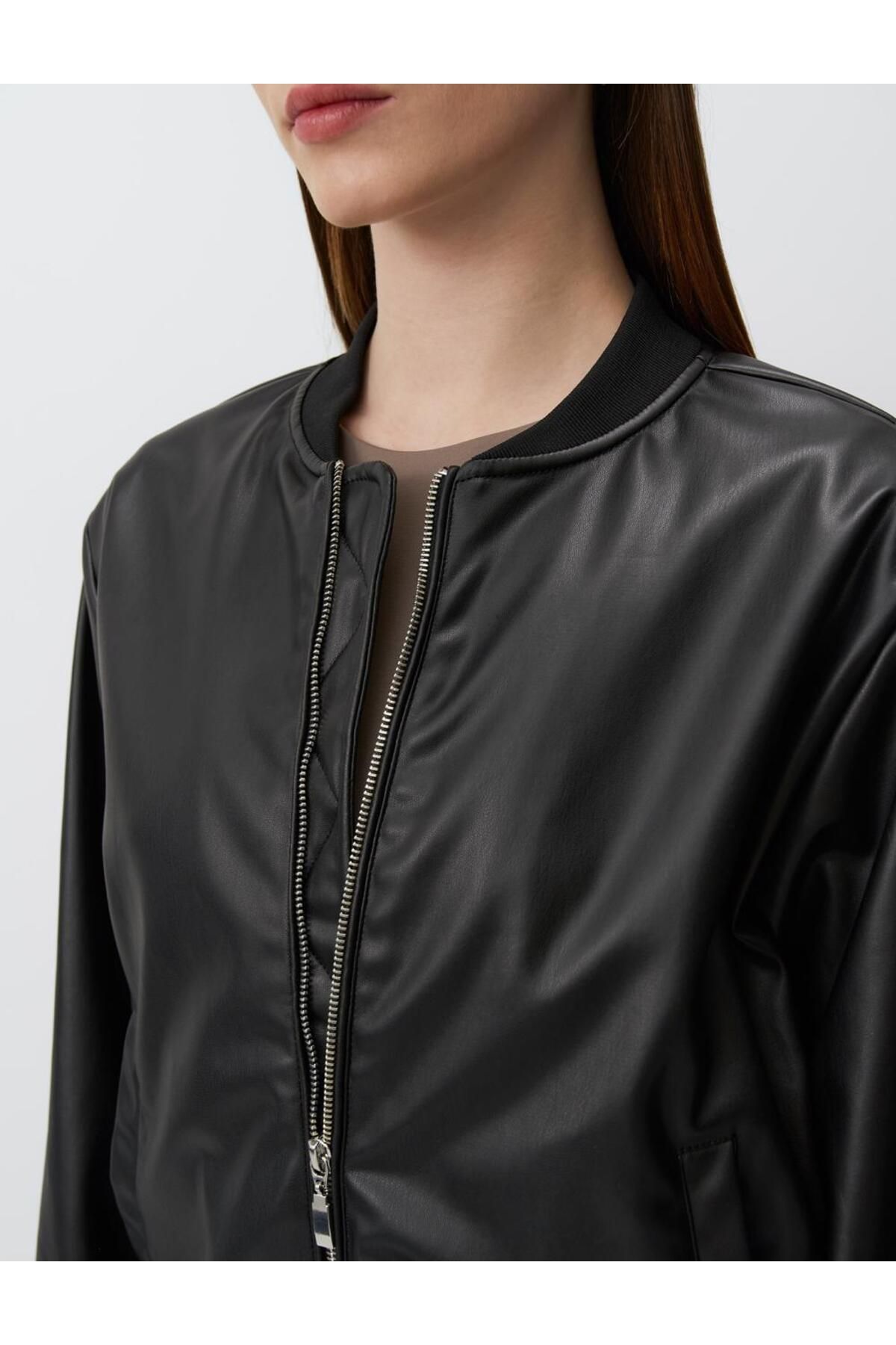 Jimmy Key-Black Long Sleeve Leather Bomber Jacket 5