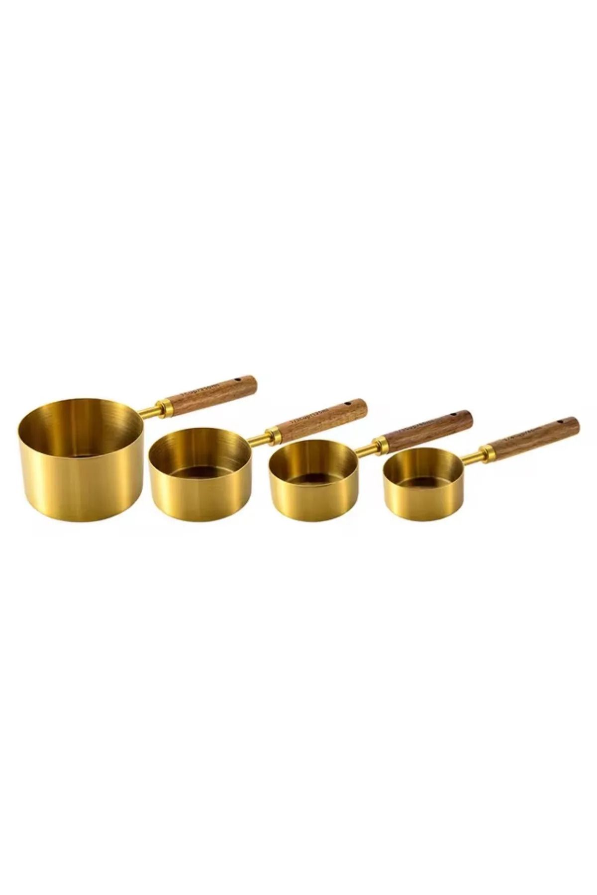 btmhome-Gold Measuring Spoon Set Set of 4 Measuring Cups with Wooden Handle 3