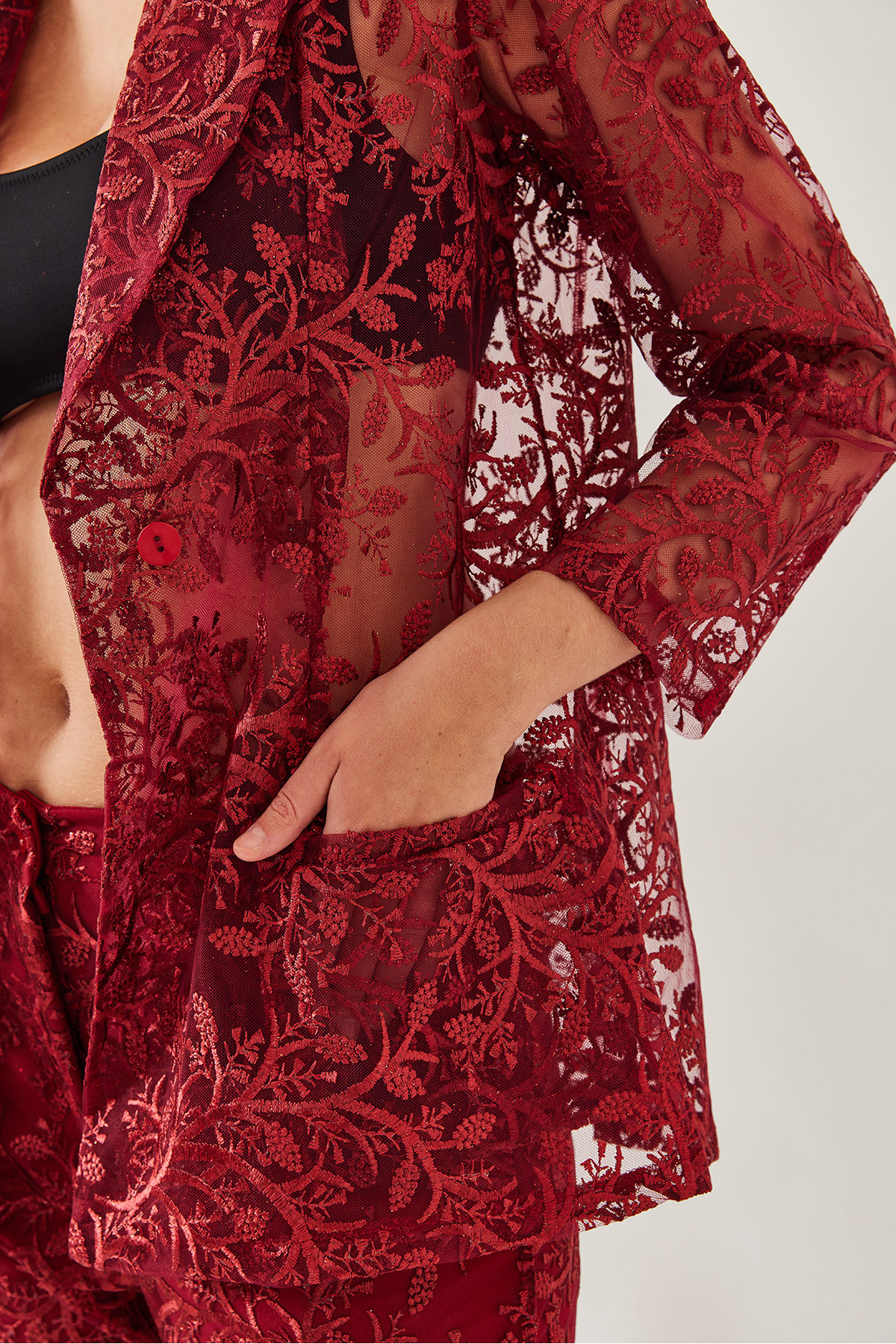 LUCCI Long Embroidered Two-Piece Set with Shawl Collar 2