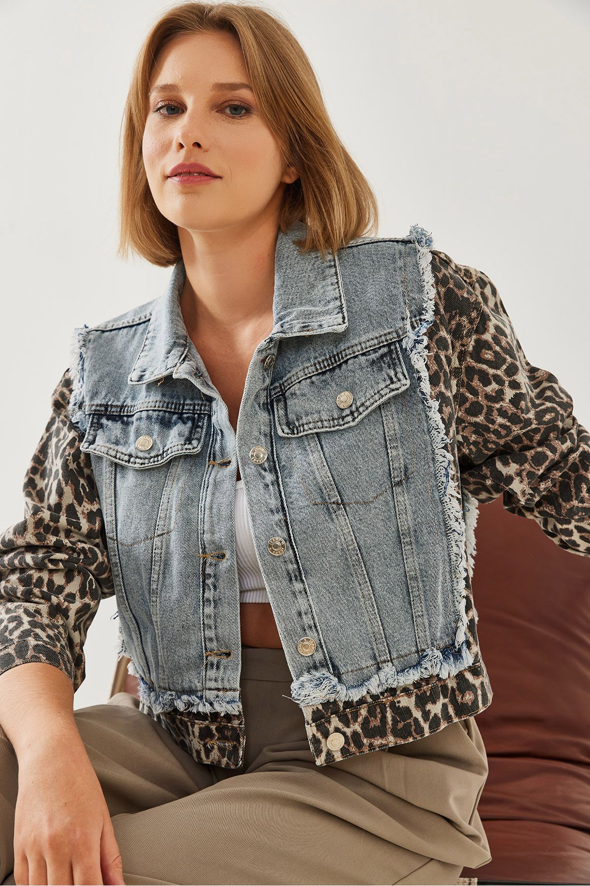 Bianco Lucci-Jachetă de damă din denim cu bucăți leopard 6026 60351221 3