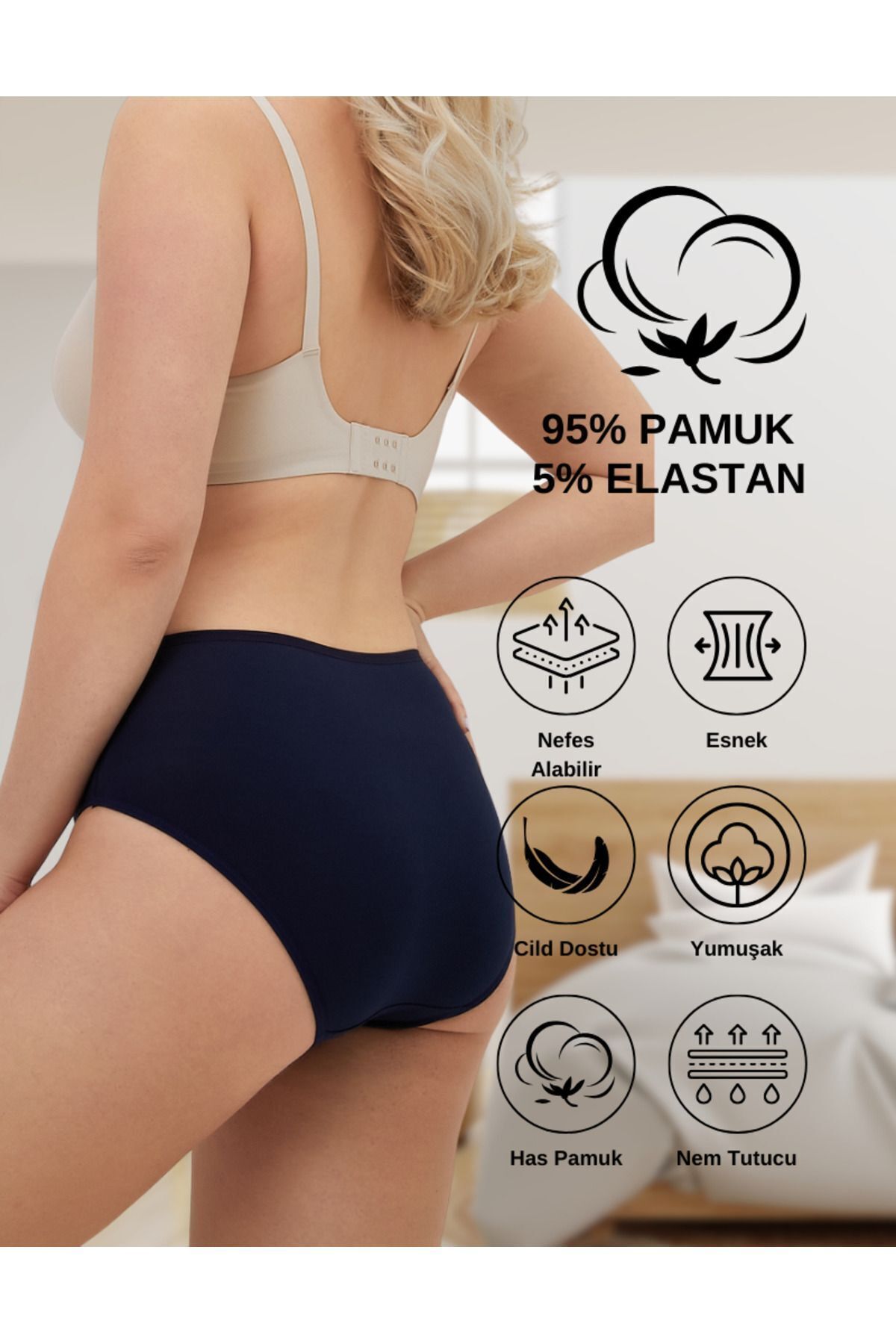 ALYA UNDERWEAR-Čierne bavlnené bedrové nohavičky - 5 kusov (S, M, L, XL, 2XL, 3XL, 4XL) 3