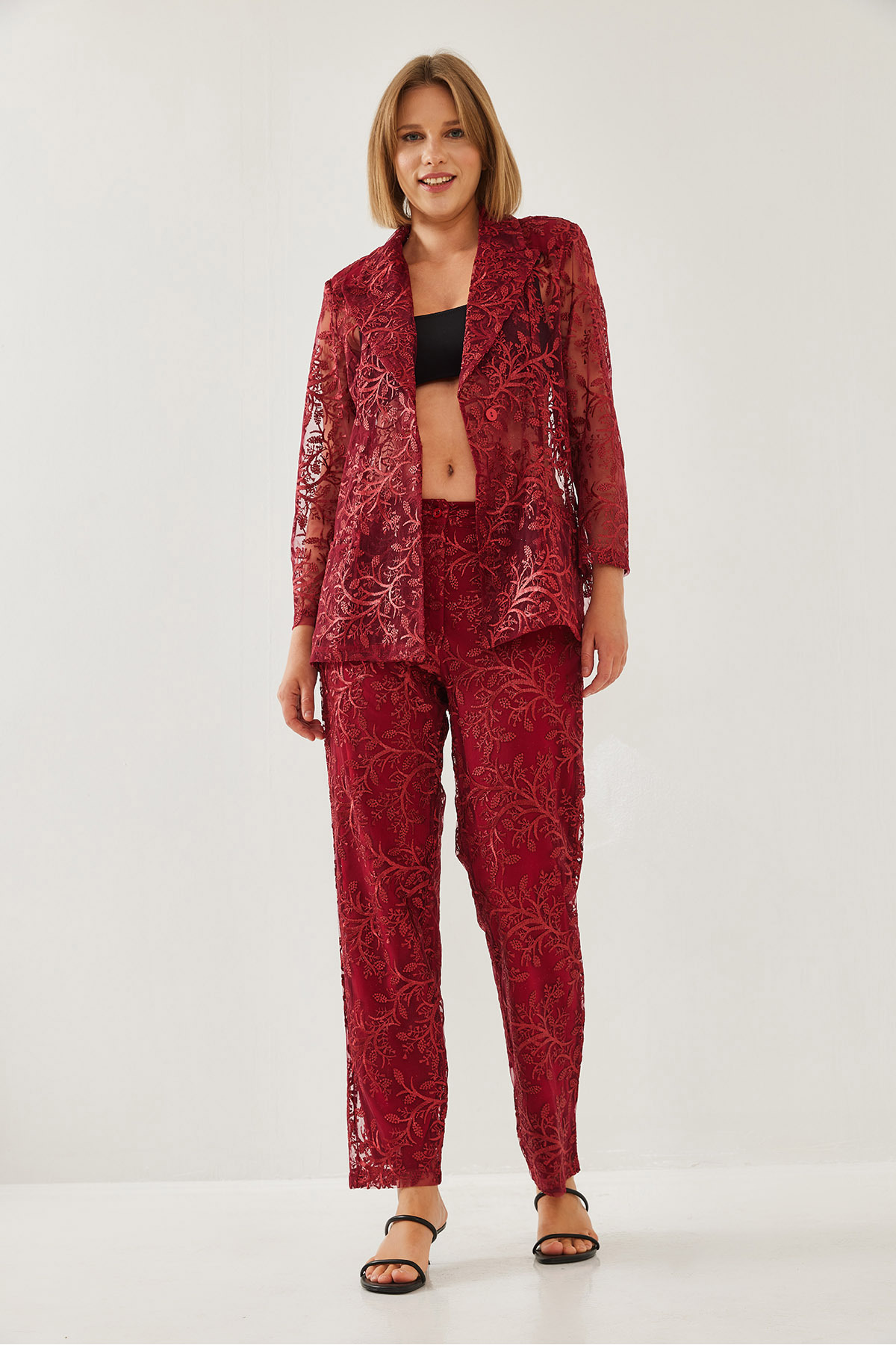 LUCCI Long Embroidered Two-Piece Set with Shawl Collar 4