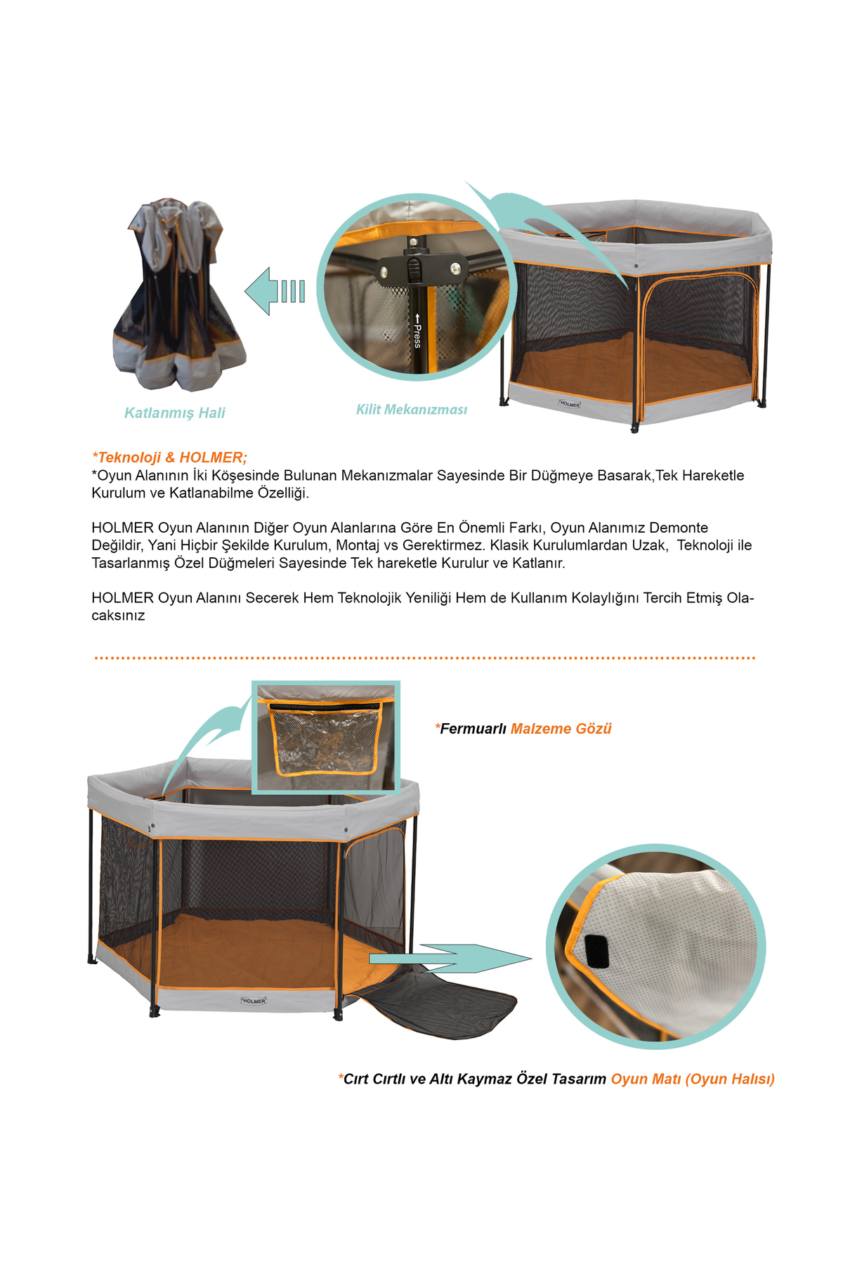 Holmer Kids Eurostyle Çocuk Ve Bebek Oyun Alanı / Park Yatak / Oyun Parkı fotoğrafı 3 (önizleme)