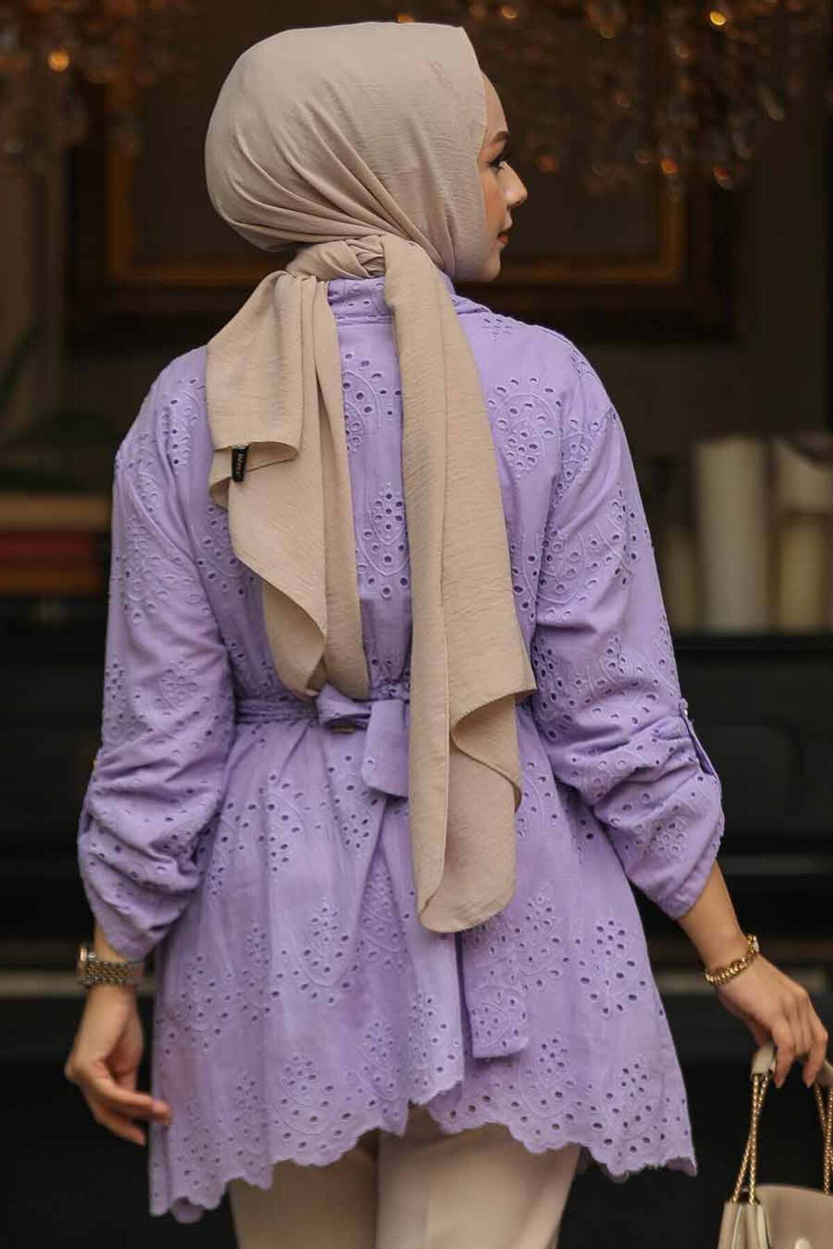 Neva Style-Lilac Laced Hijab Tunic - 14252Lila 3