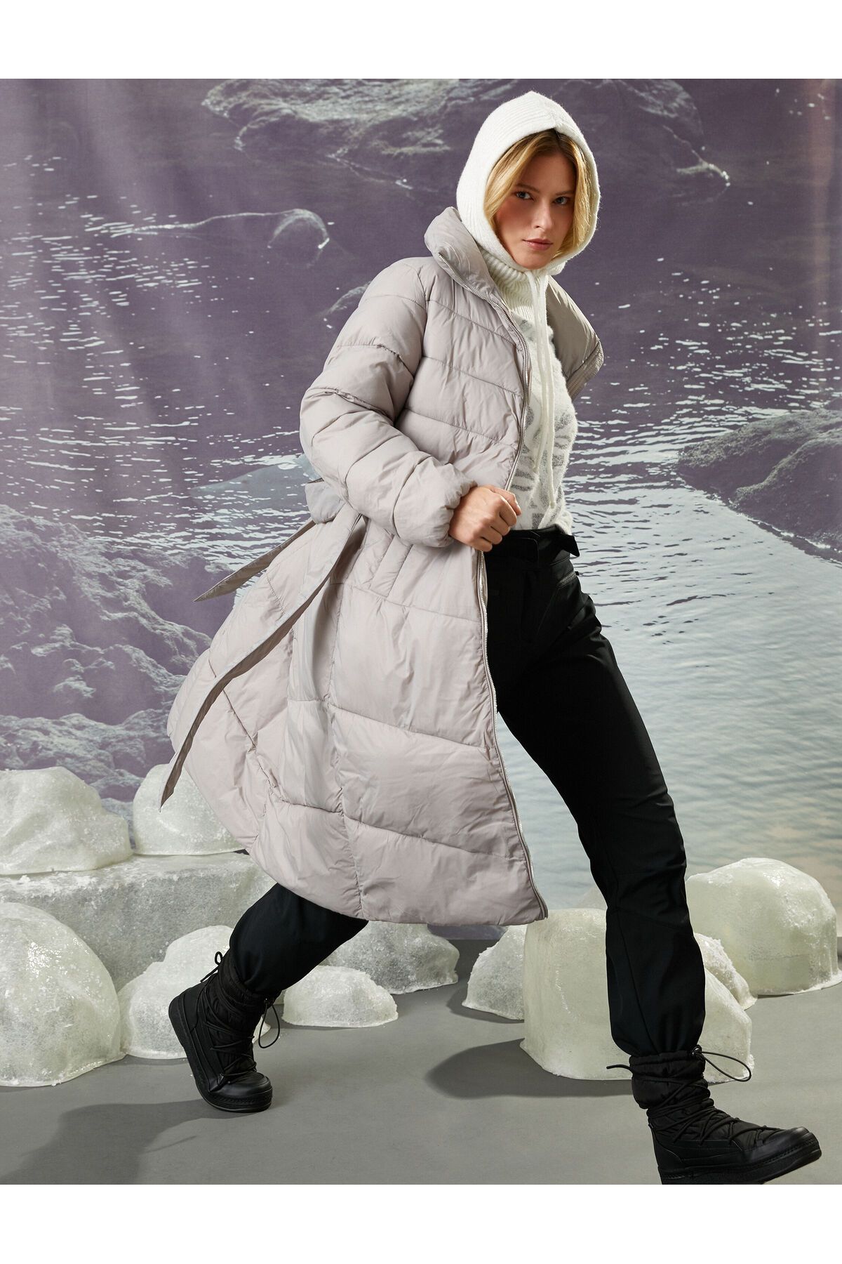 Koton-Şahika Ercümen - Long Belted Puffer Jacket 2