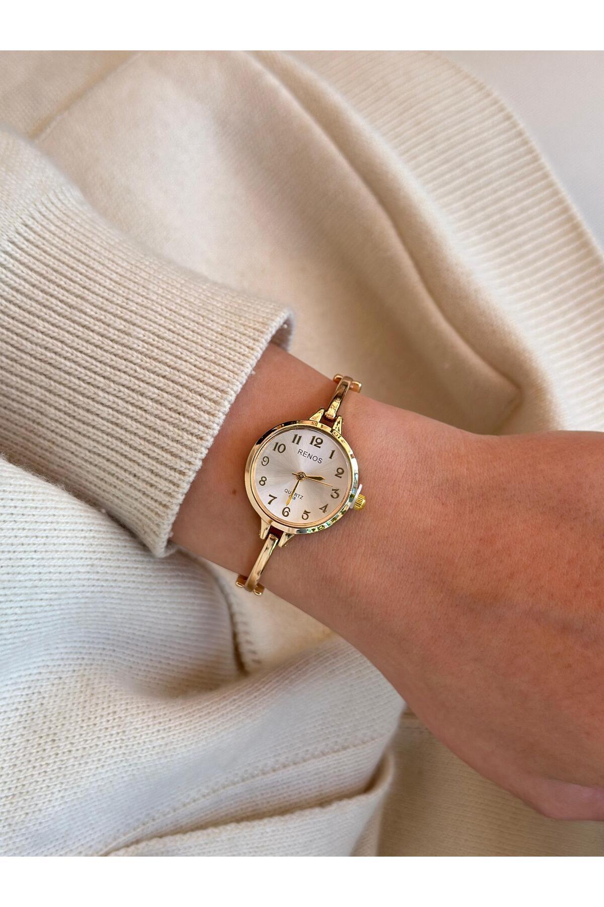 Adox Çanta  Vanessa Model Gold-Beyaz Metal Kordon Kadın Kol Saati - Görsel 6