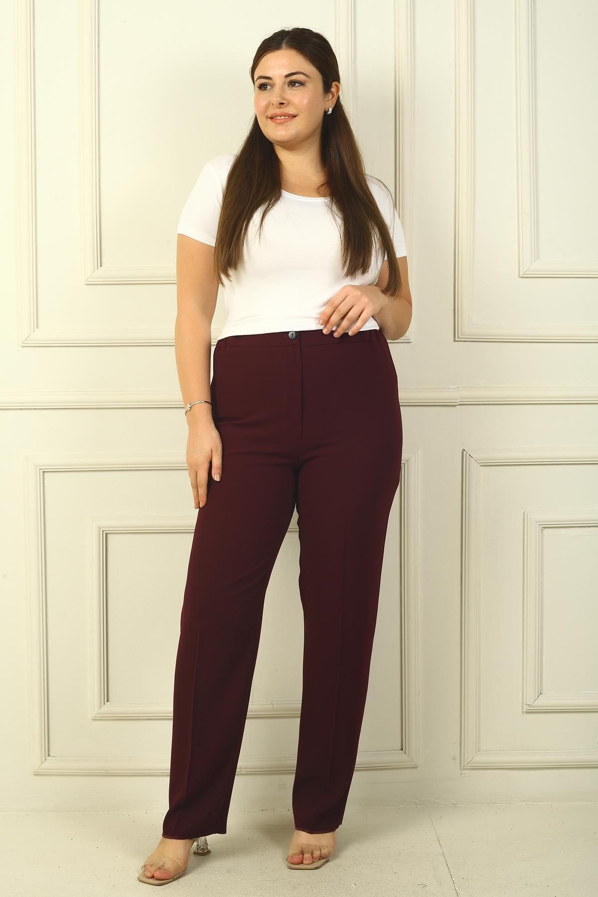 By Saygı-Imported Crepe Plus Size Trousers with Elastic Sides 3