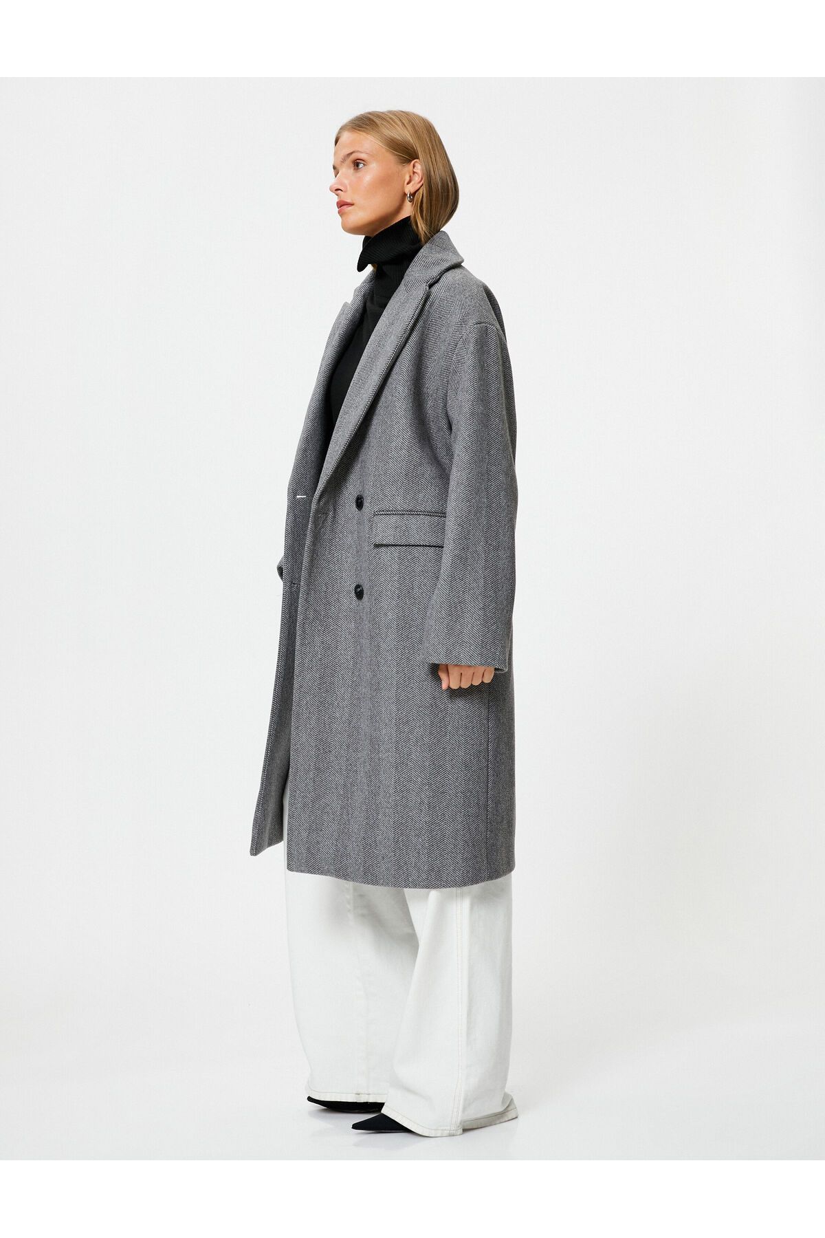 Koton-Oversize Cashmere Coat Double Breasted Buttoned with Flap Pockets 2