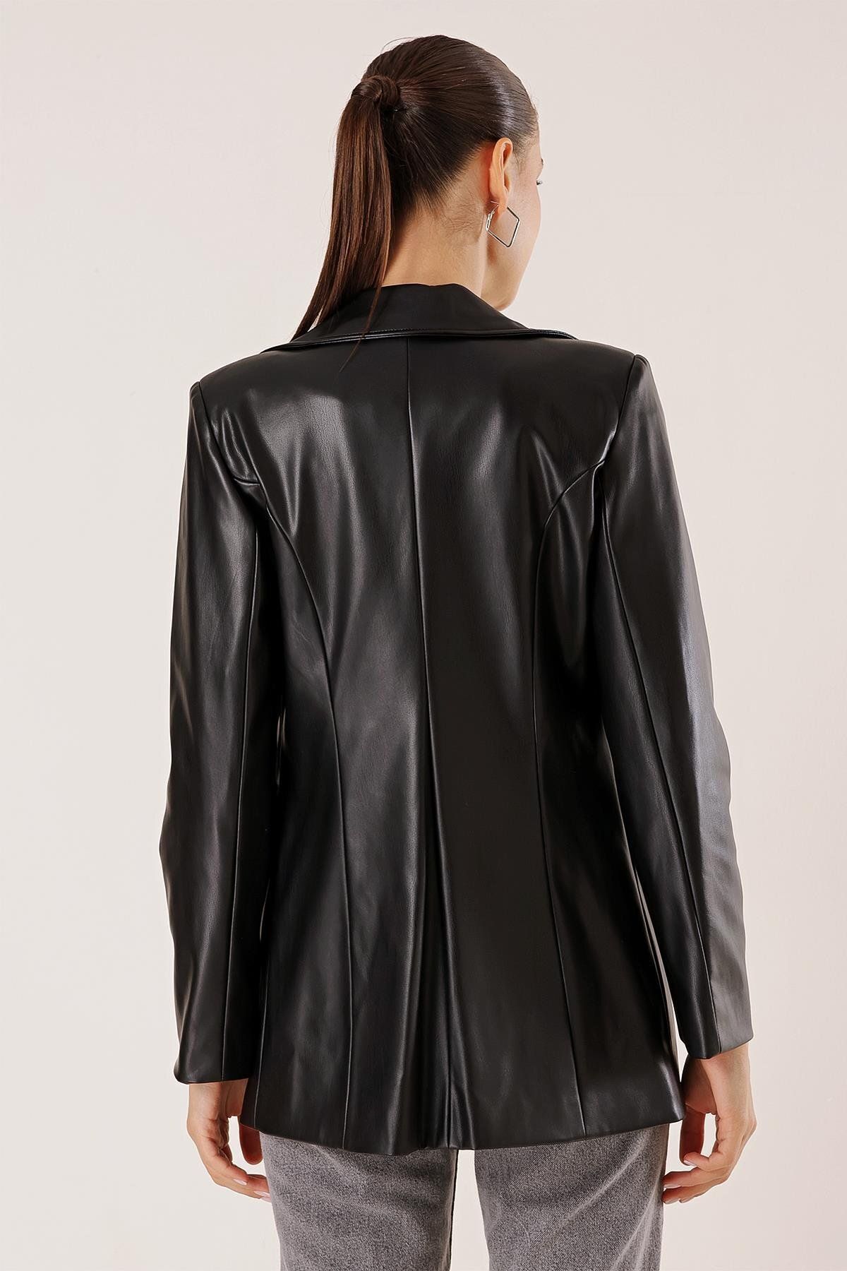 By Saygı-Einknopf-Lederjacke mit Fake-Taschenfutter 5