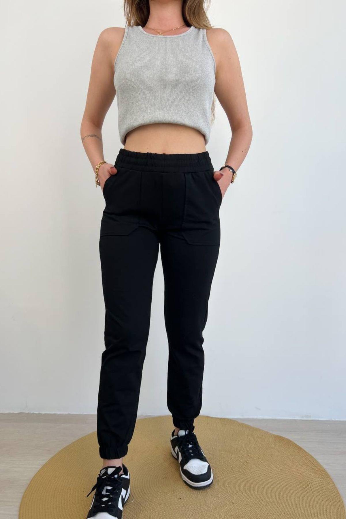 Mossta-Pantaloni de sport Jogger cu buzunar negri 1