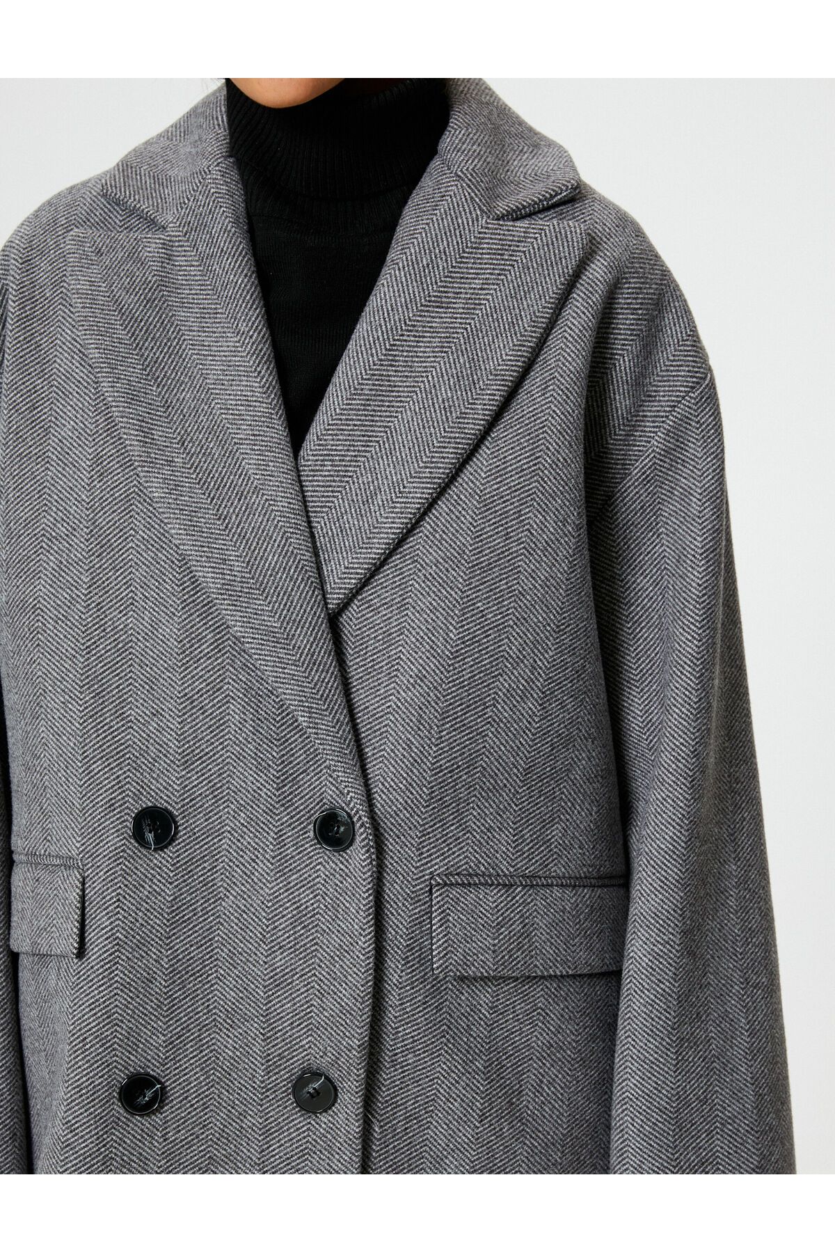 Koton-Oversize Cashmere Coat Double Breasted Buttoned with Flap Pockets 5