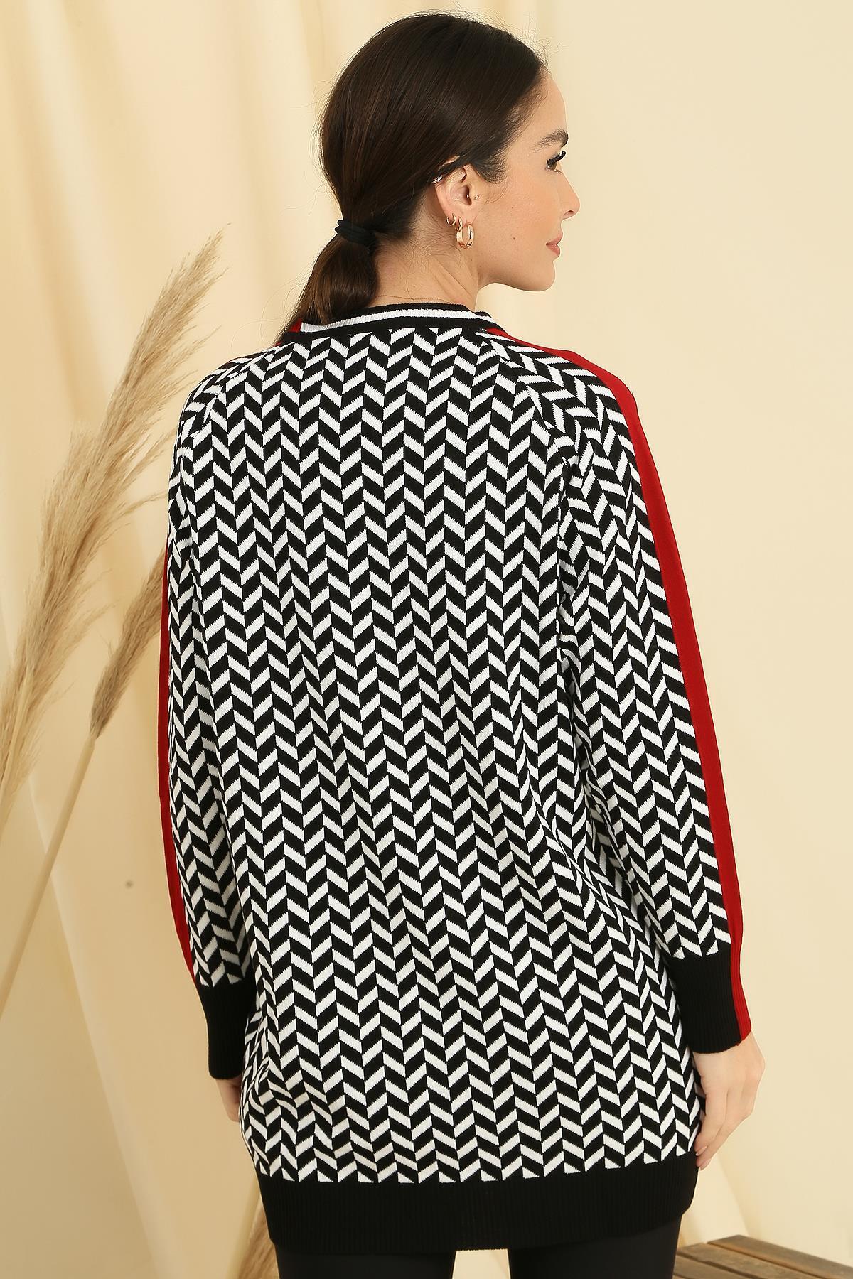 By Saygı-Comfortable Fit Knitwear Tunic with Zigzag Pattern Collar and Cuffs 4