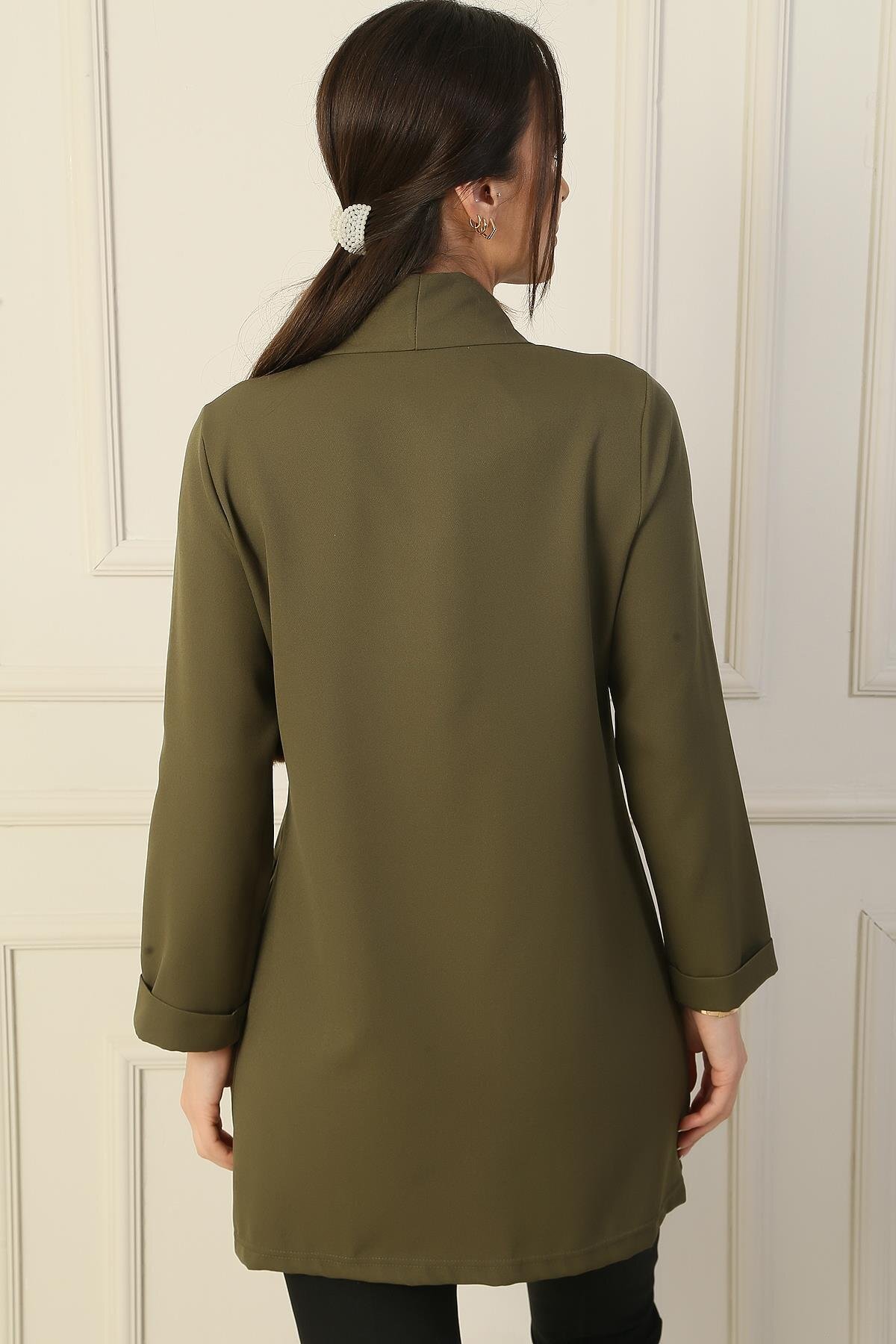 By Saygı  Şal Yaka Likralı Uzun Ceket - Görsel 5