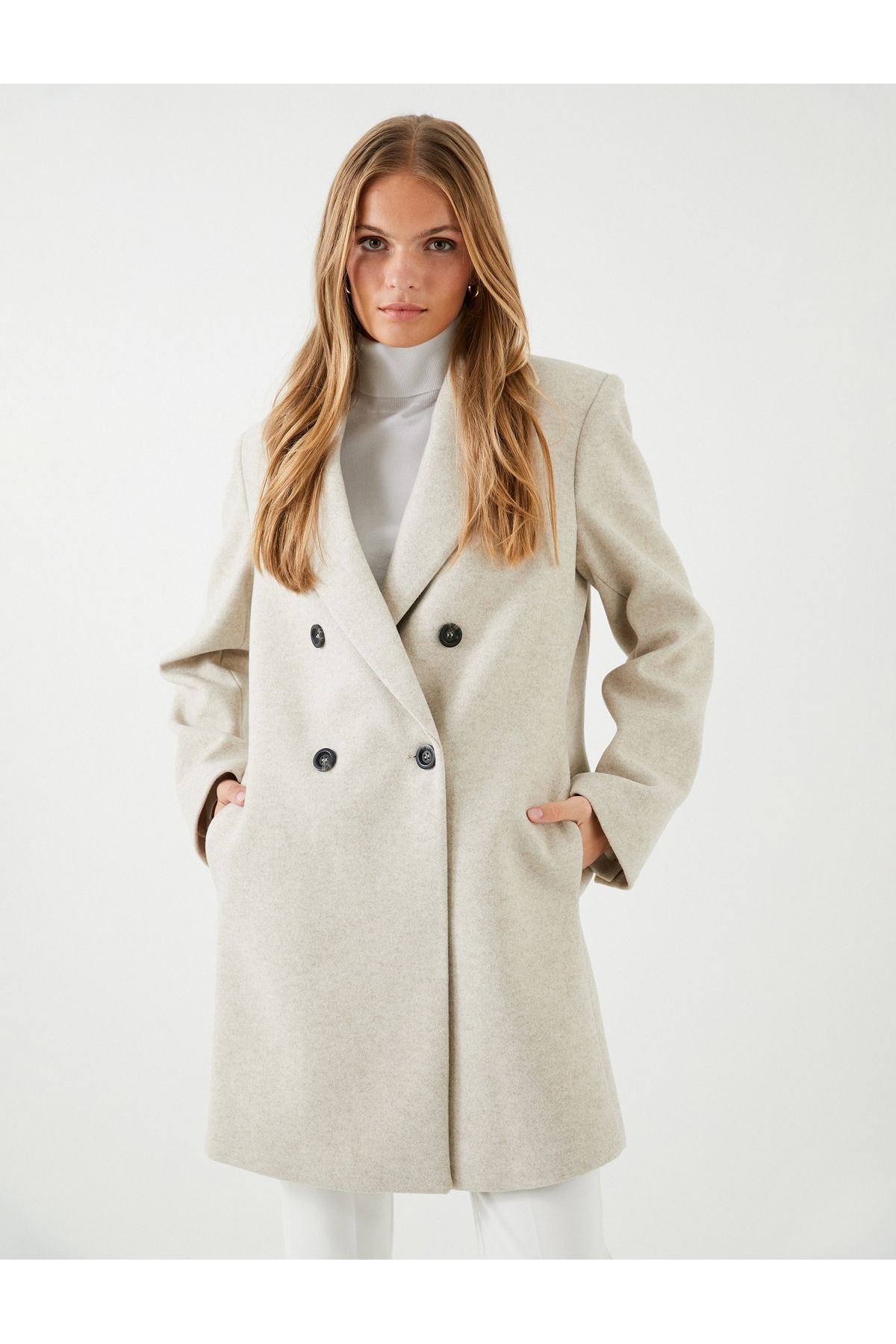 Koton-Stitched Coat Double Breasted Closure Buttoned with Pockets 1