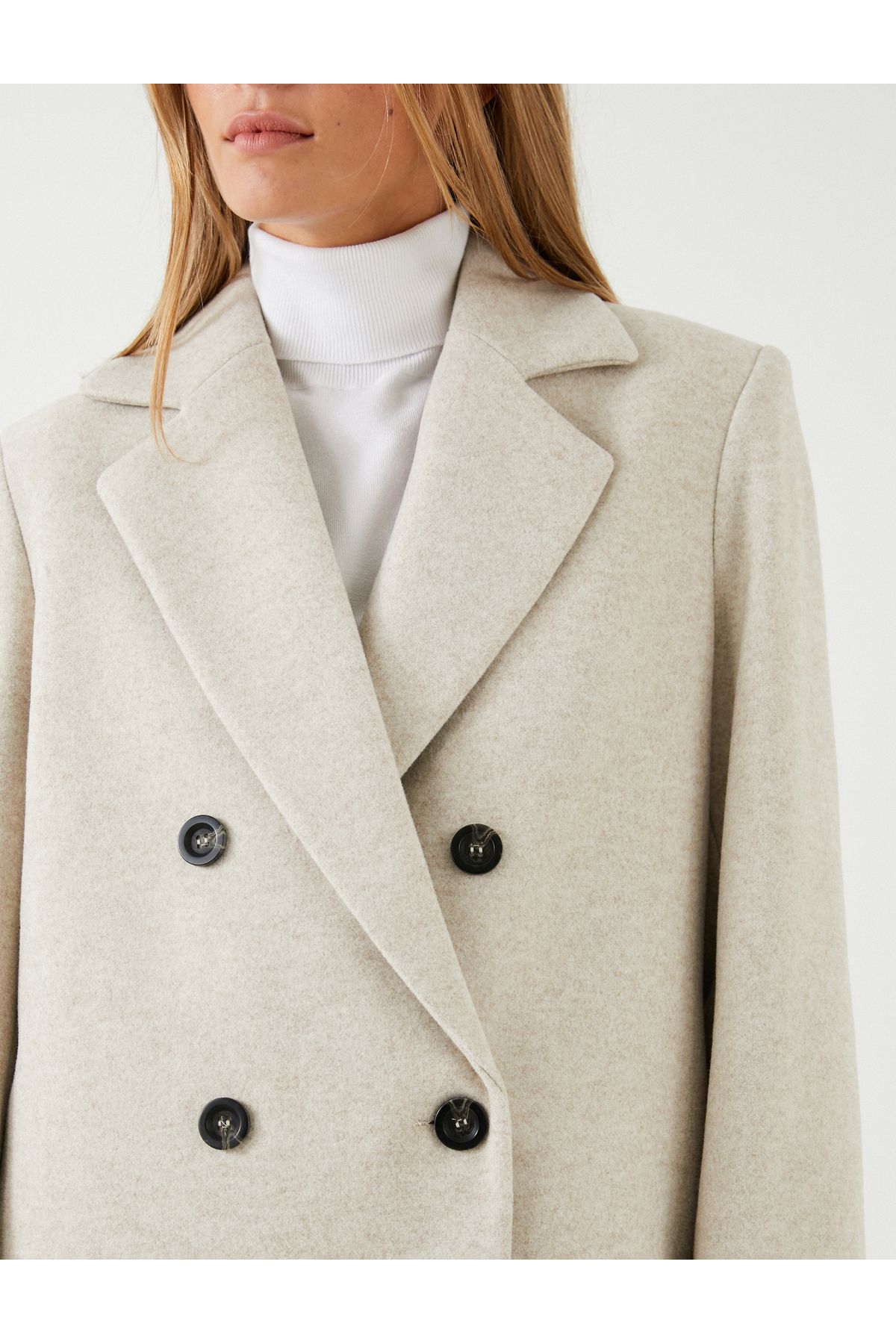 Koton-Stitched Coat Double Breasted Closure Buttoned with Pockets 5