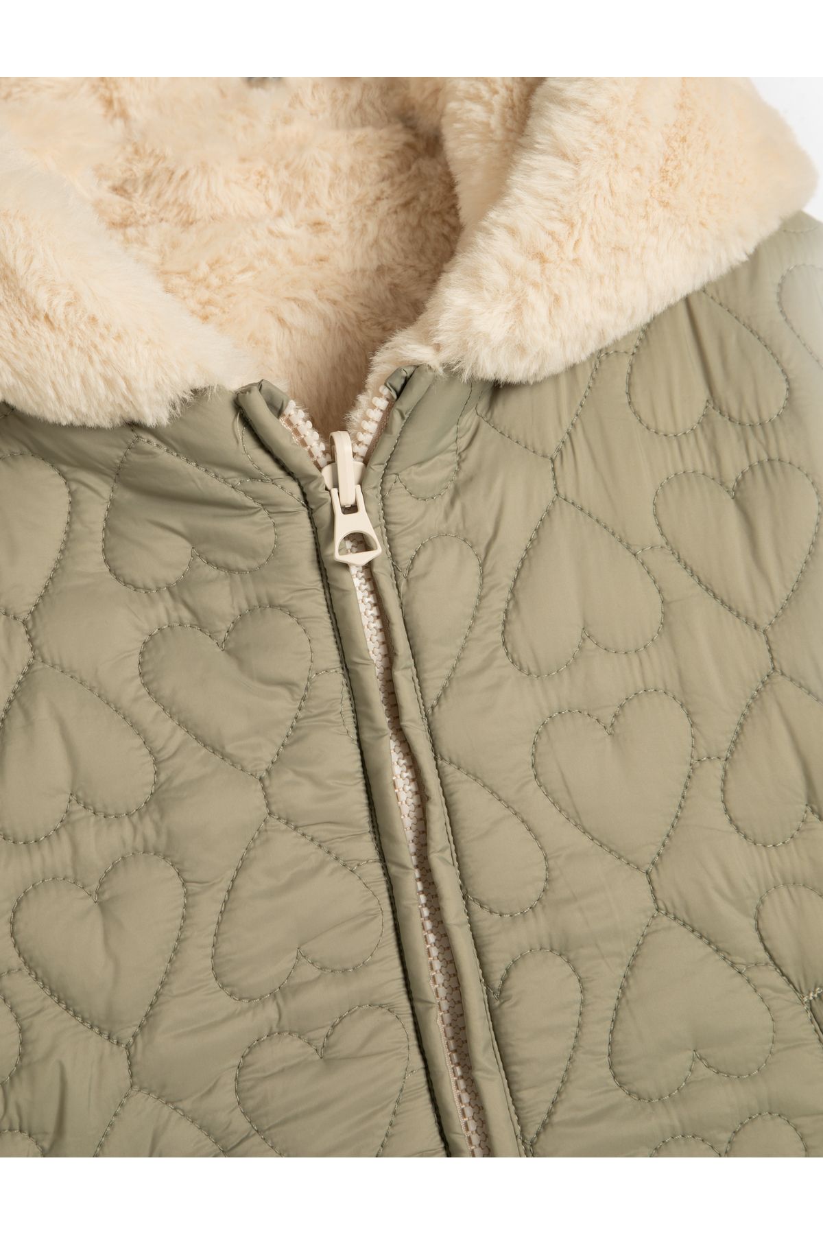 Koton-Double Sided Hooded Plush Jacket - Quilted Zipper 7