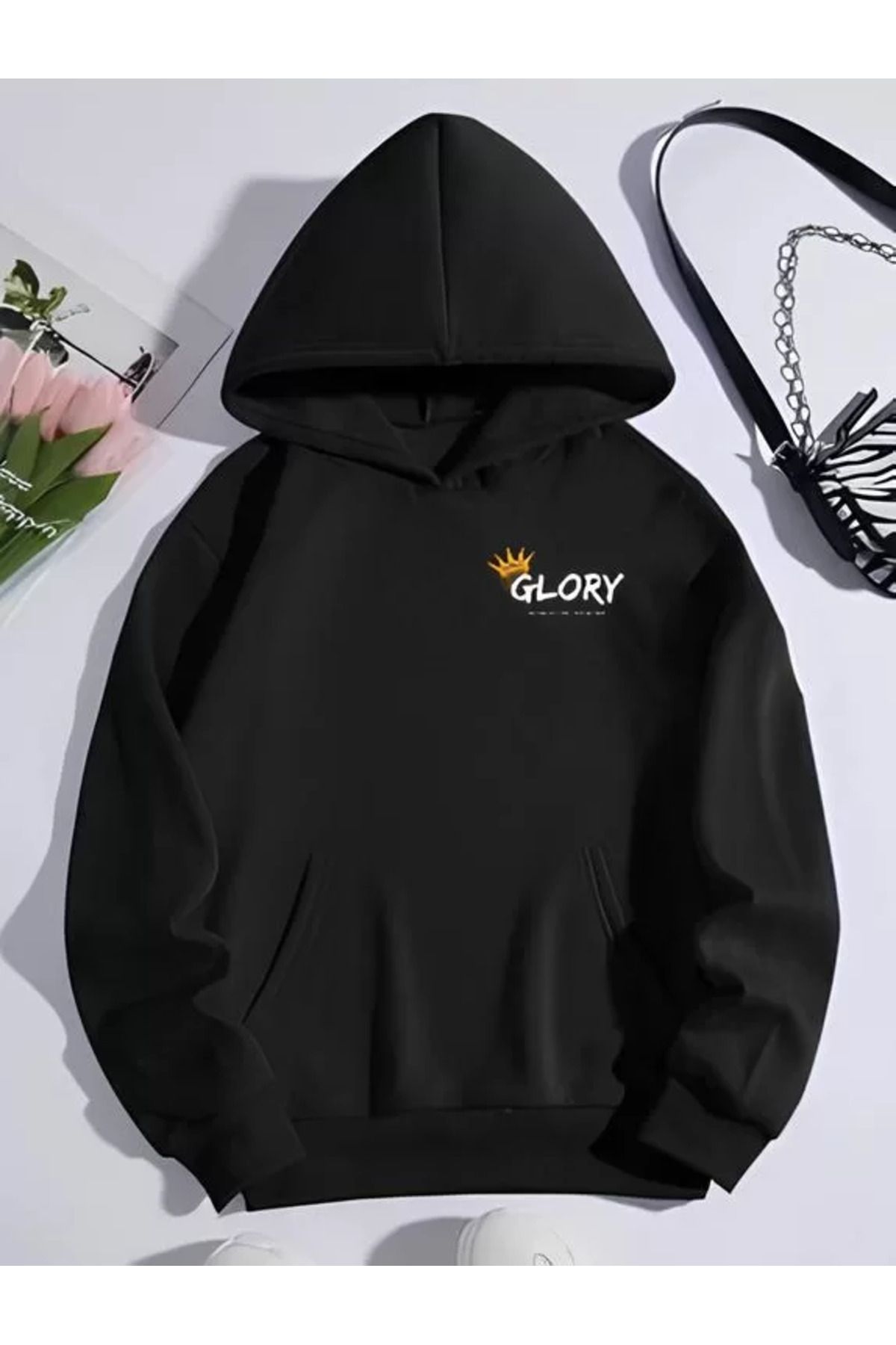 SA Alişveriş Dünyam Kışlık Üç İplik Kapüşonlu SweatShirt - Siyah