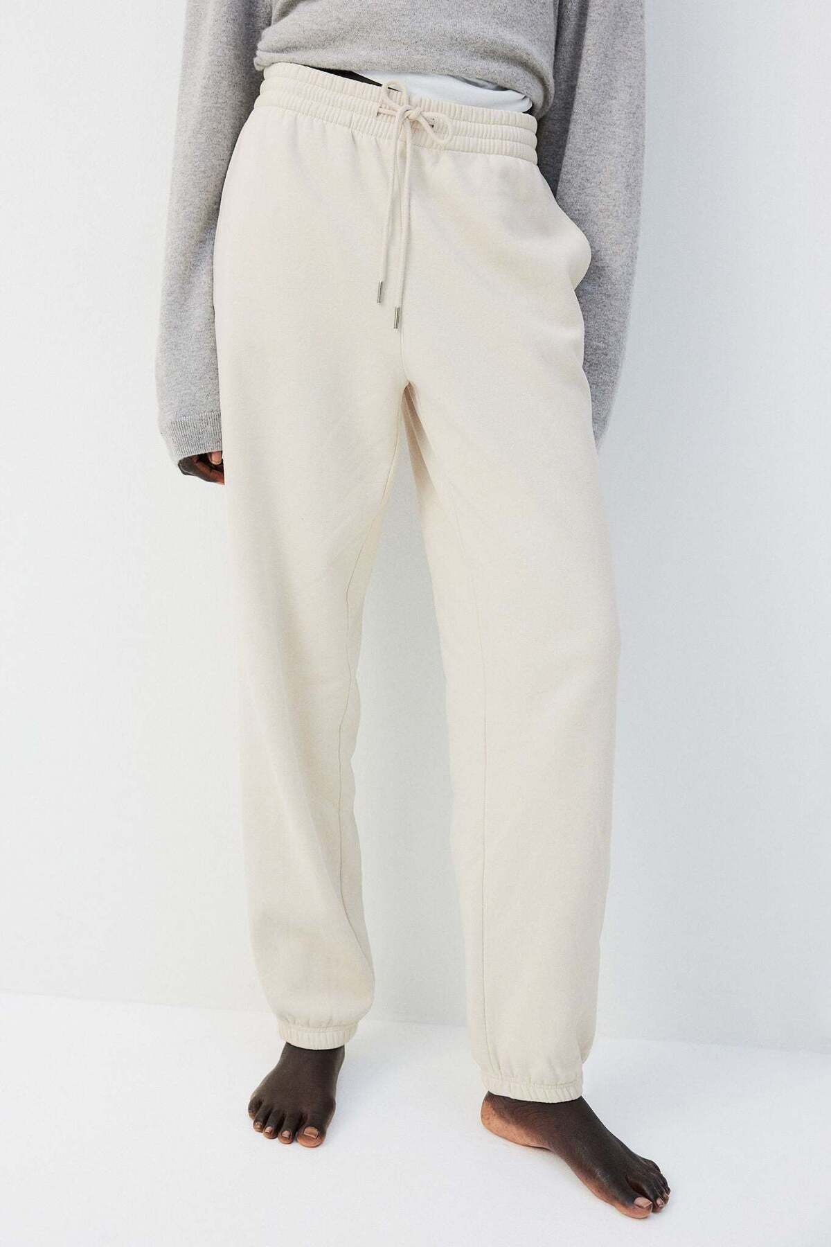 H&M-Women's Beige Cotton Blend Sweatpants 5