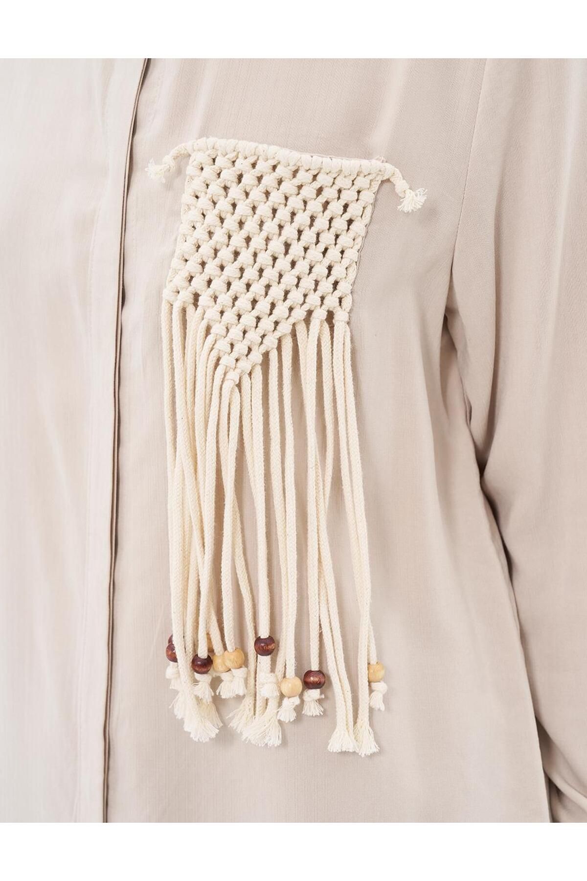 Kayra-Natural Fabric Tunic - Macrame Detail and Stone Color 7