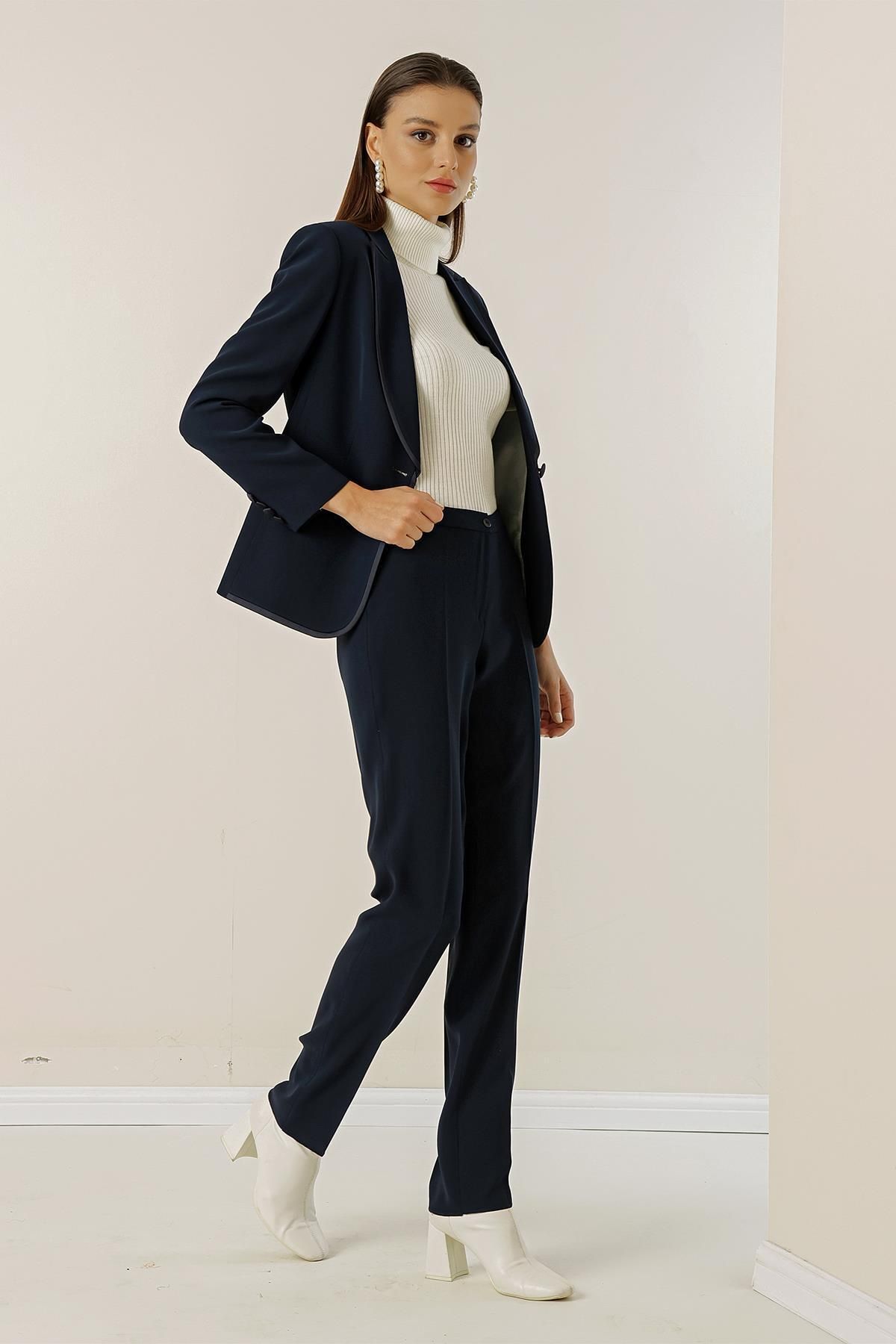 By Saygı-Pile Lined Single Button Jacket 2 Piece Set with Trousers 3