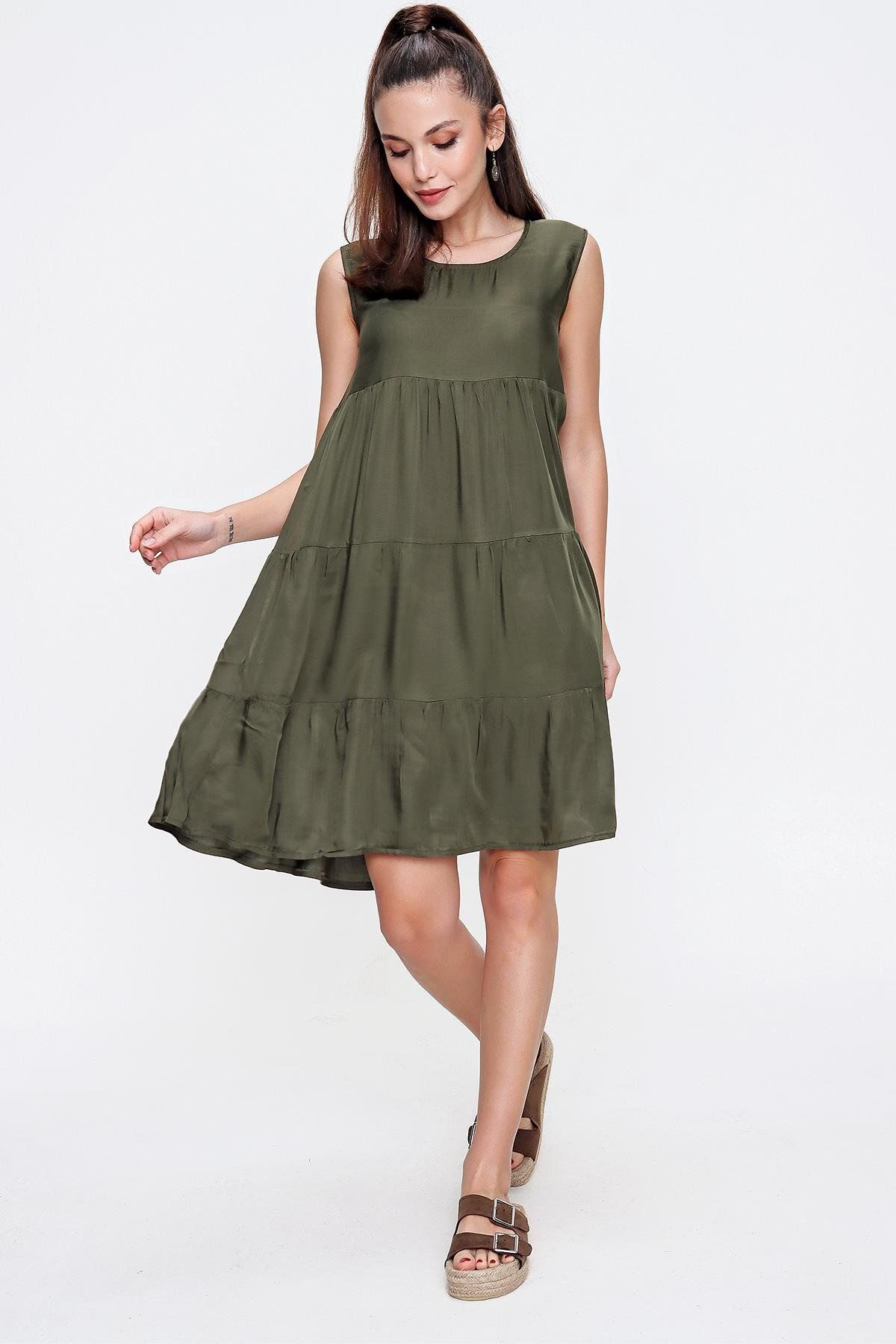 By Saygı-Ruffled Sleeveless Flush Viscose Dress 3