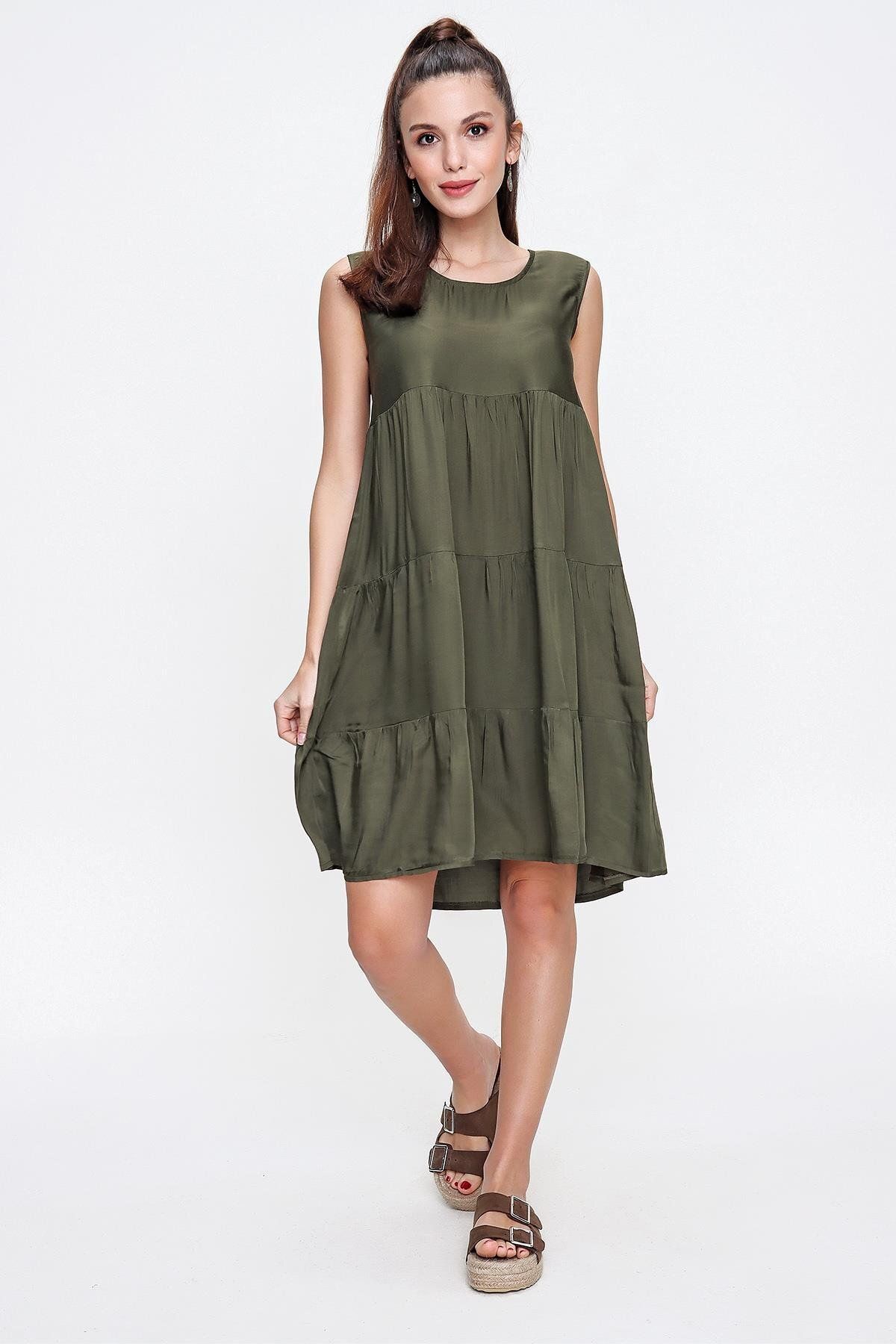 By Saygı-Ruffled Sleeveless Flush Viscose Dress 1