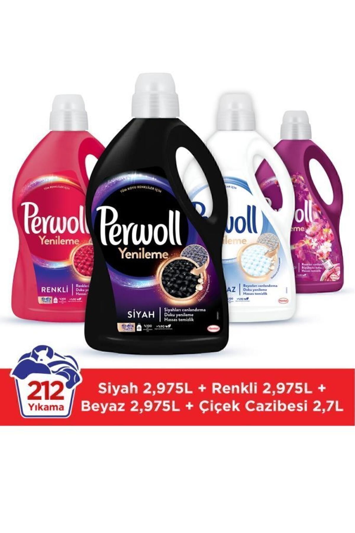 Perwoll Sıvı Çamaşır Deterjanı Hassas 4x2.97L (195 Yıkama) – Siyah, Renkli ve Beyaz Çiçek Cazibesi