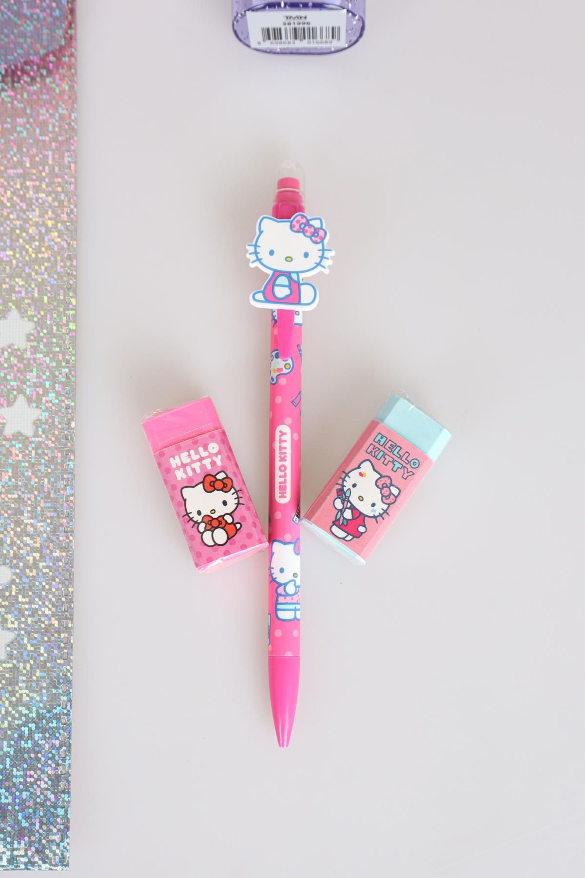 Hello Kitty-7 Pieces Licensed Stationery Set - Piggy BanK, Writing Board, Snap File, 2 Erasers, Pencil Sharpener 7