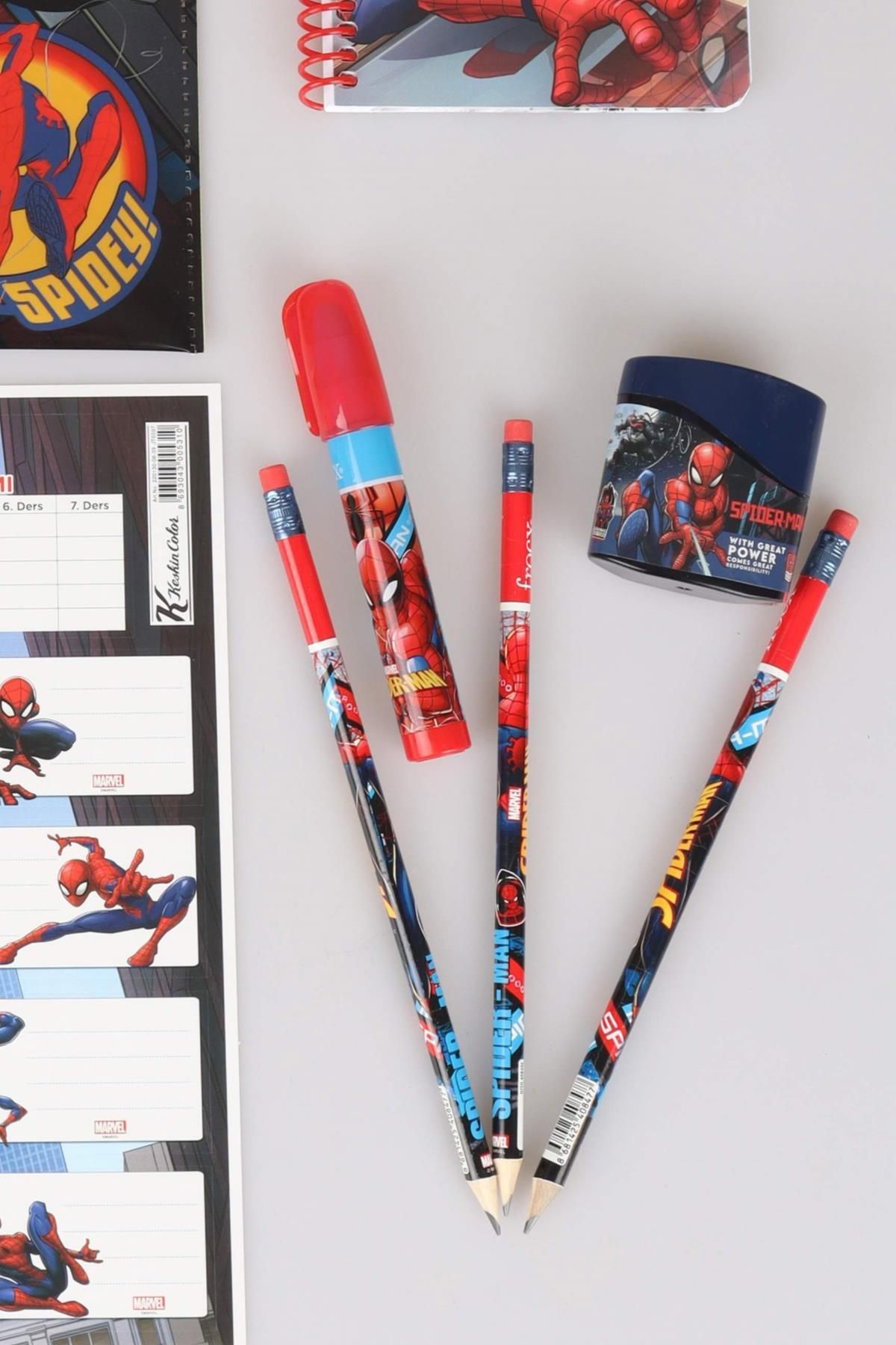 SPIDERMAN-10 Pieces Licensed Stationery Set - Snap File, School Label, Memo Pad and 3 Pencils 4