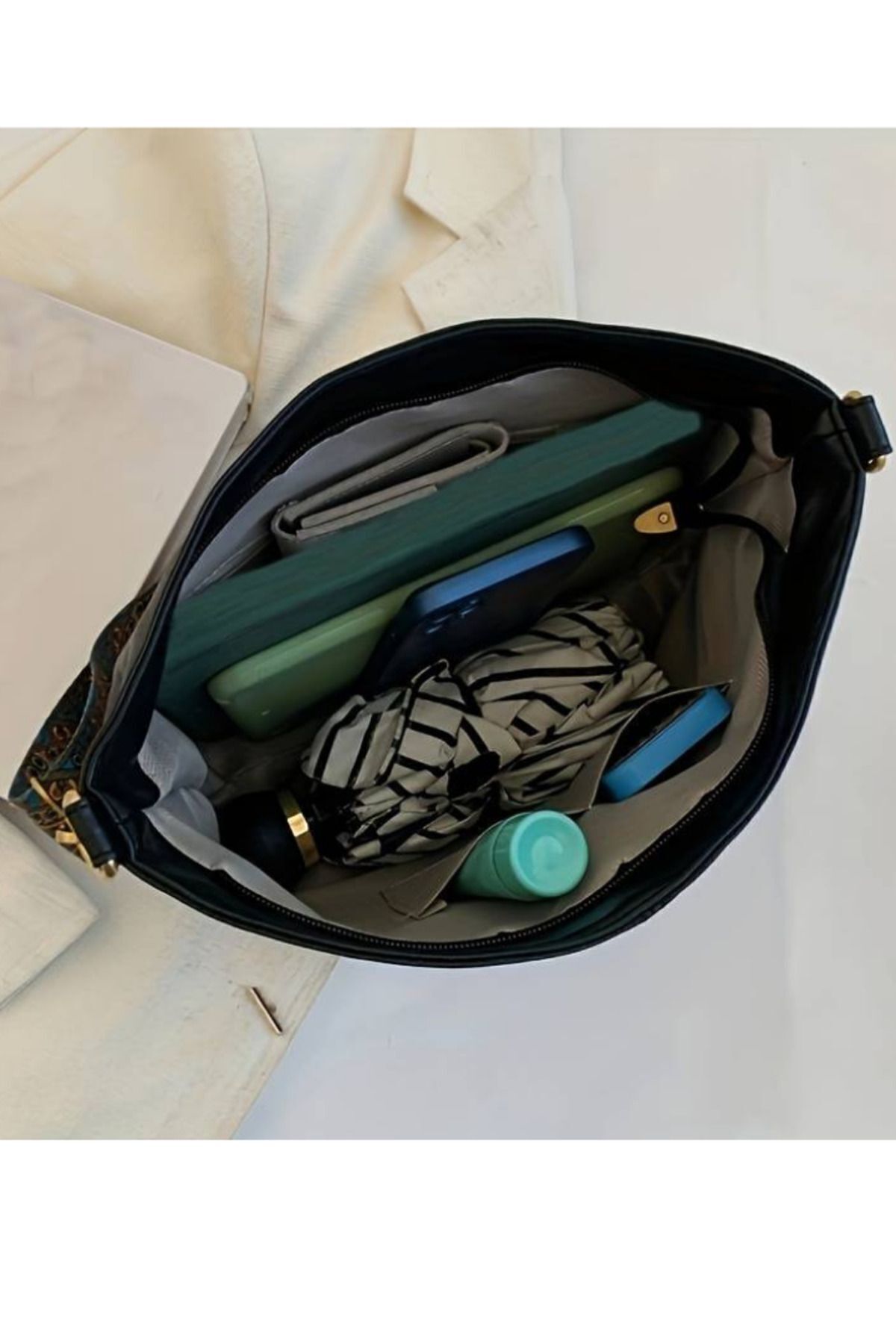 HAPBUY Kadın Lüks Siyah Omuz Çantası Desenli Askılı Fermuarlı Kaliteli Işçilik Ve Yumuşak Suni Deri fotoğrafı 3 (önizleme)