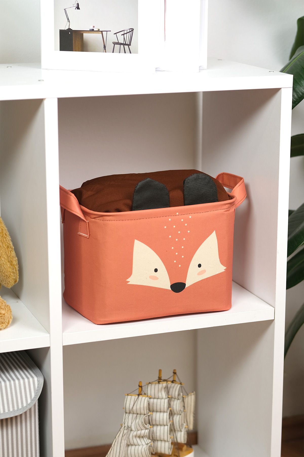 PRENDİ HOME-Fox Patterned Rectangular Foldable Organizer Basket 25 X 15 X 18 4